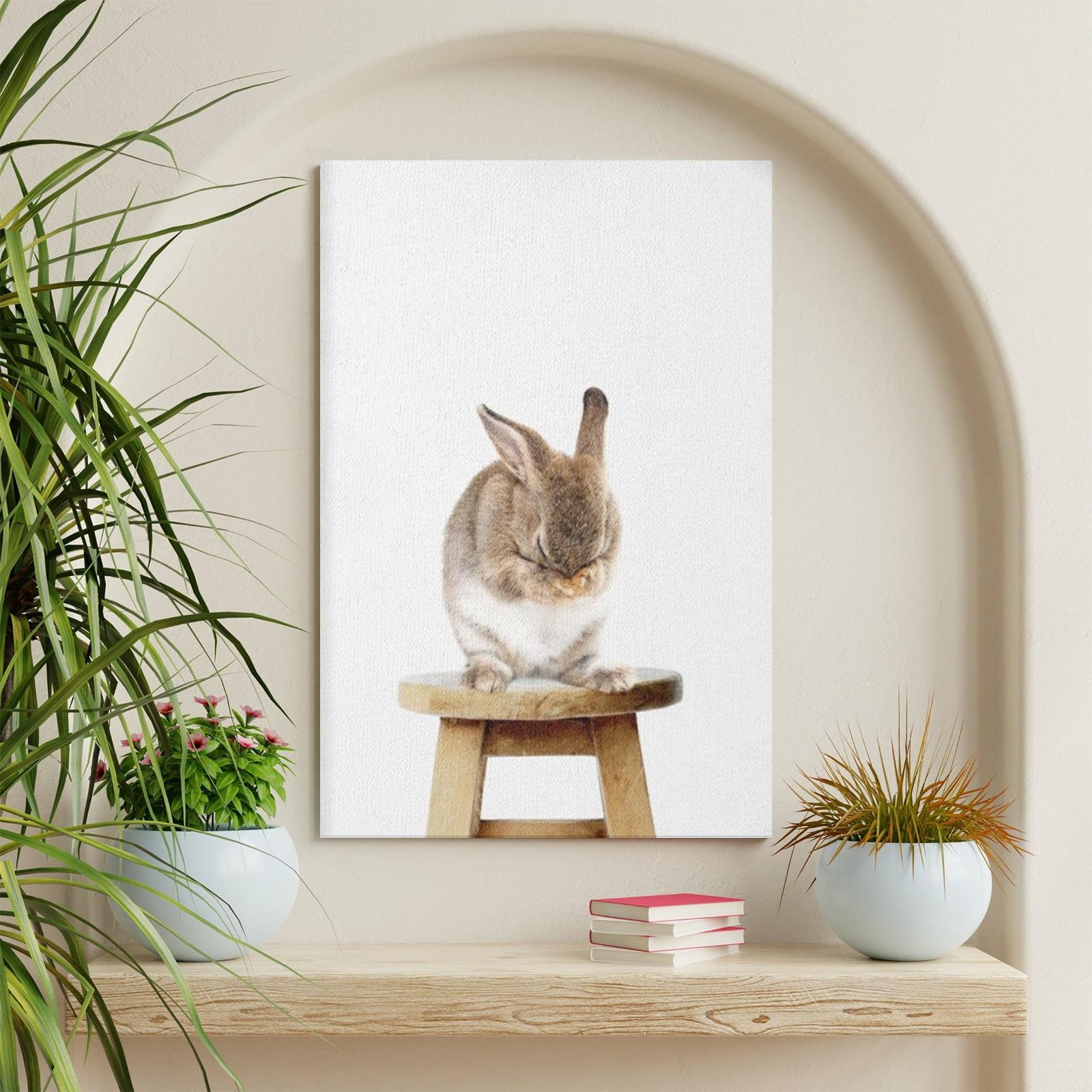 WFSposter Cute Shy Bunny Rabbit Animal Print Portrait Framed Canvas Wall Art,18x24 Natural Whimsical Baby Animal Art for Home Decoration