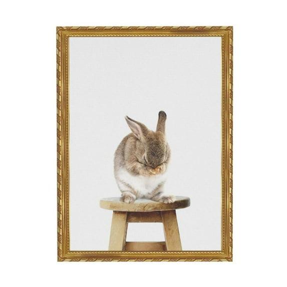 WFSposter Cute Shy Bunny Rabbit Animal Print Portrait Framed Canvas Wall Art,18x24 Natural Whimsical Baby Animal Art for Home Decoration