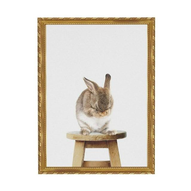 WFSposter Cute Shy Bunny Rabbit Animal Print Portrait Framed Canvas Wall Art,18x24 Natural Whimsical Baby Animal Art for Home Decoration