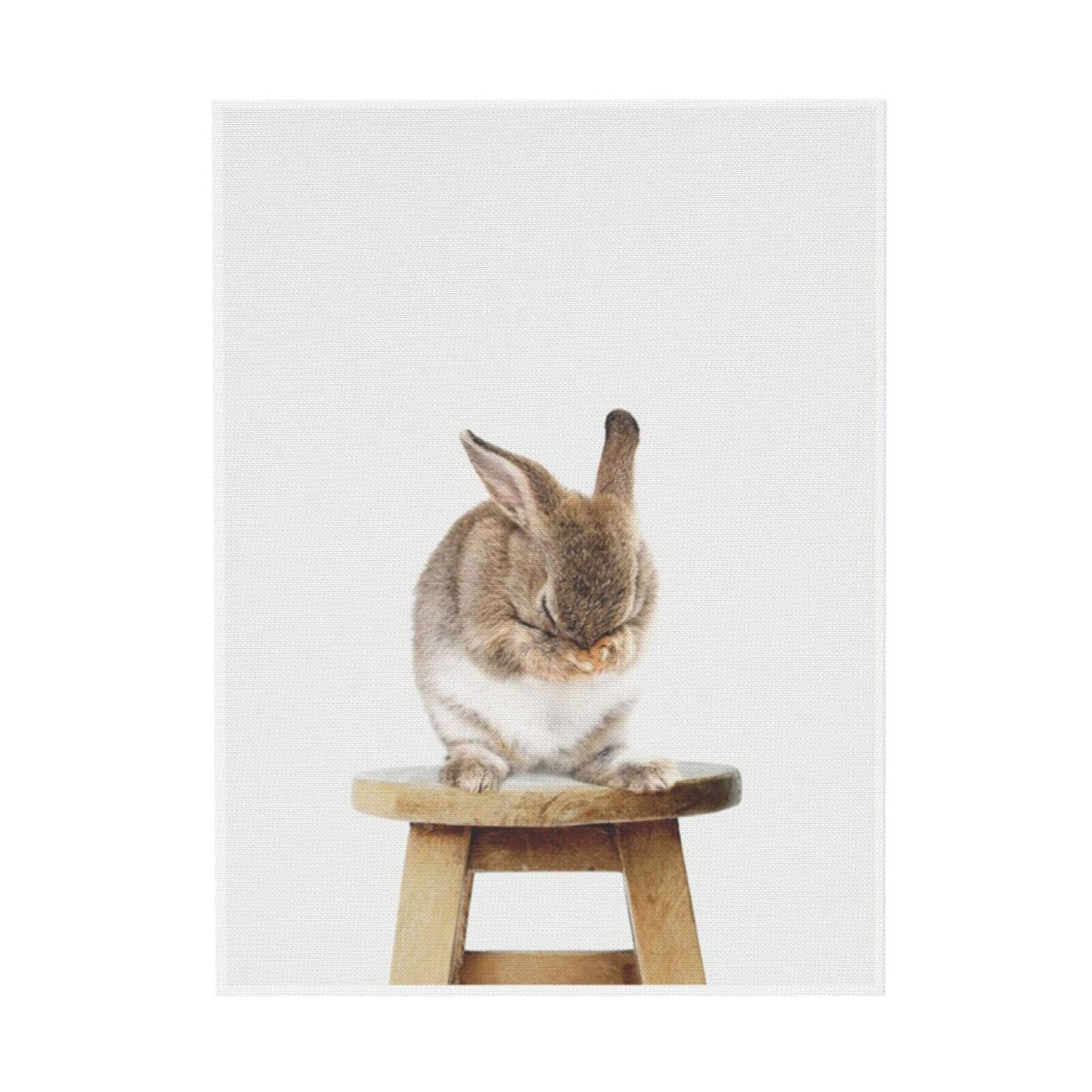 WFSposter Cute Shy Bunny Rabbit Animal Print Portrait Framed Canvas Wall Art,18x24 Natural Whimsical Baby Animal Art for Home Decoration