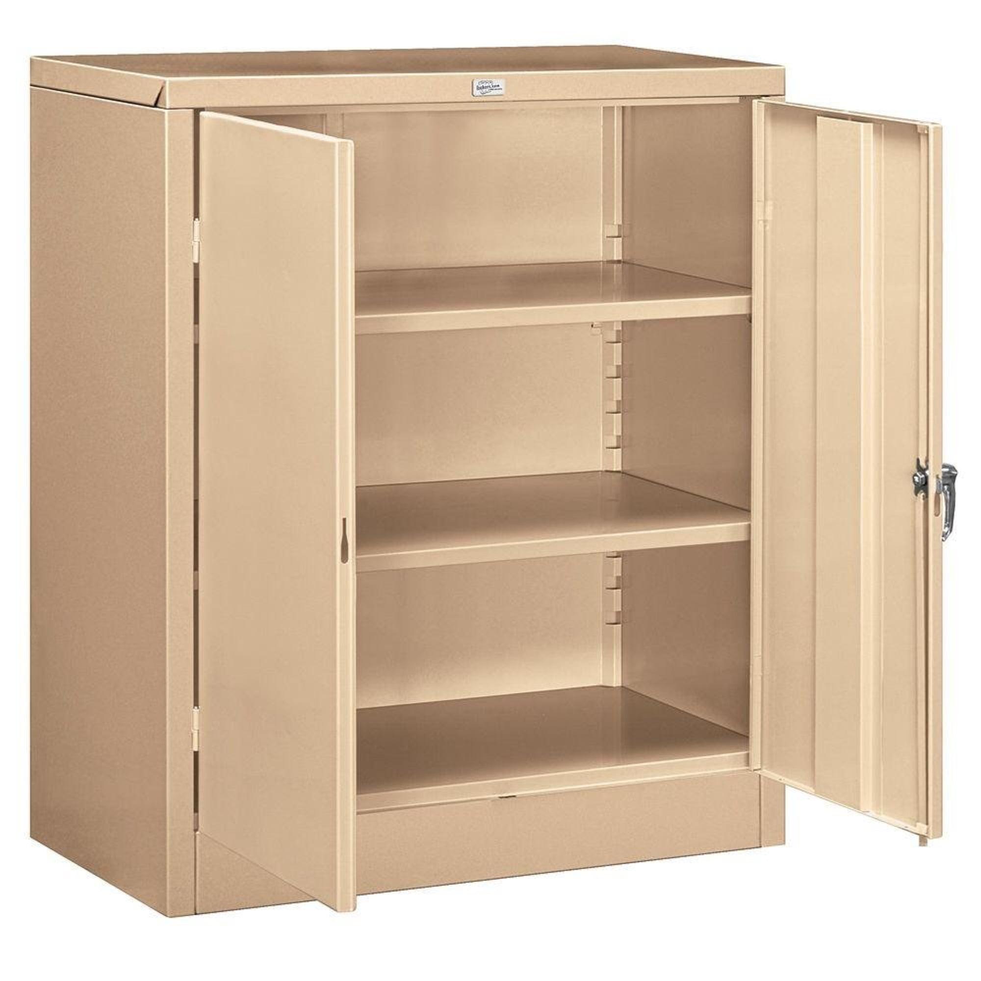 Tan Steel Freestanding Lockable Office Cabinet with Adjustable Shelving