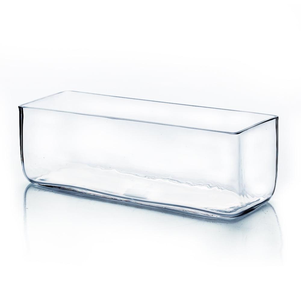 WGV Rectangle Block Glass Vase, Width 4", Length 12", Height 4", Clear Long Floral Container, Candle Holder for Home Office Wedding Decor, 1 Piece