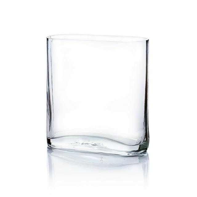 WGV Clear Rounded Corner Rectangular Glass Block Vase - 3" Wide x 8" Height, Good quality, Heavy Weighted Base - 1 Pc