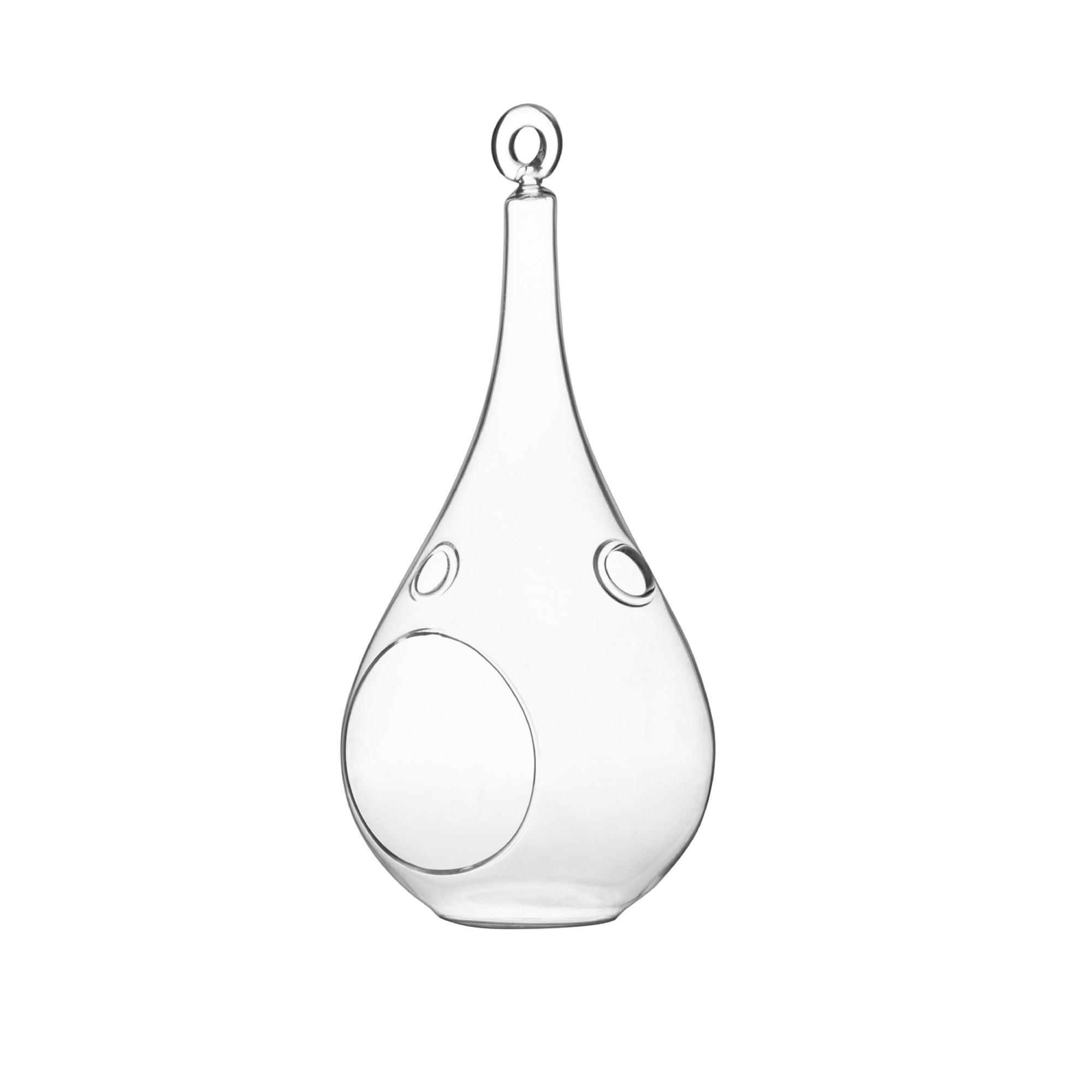 WGV Clear Tear Drop Hanging Glass Terrarium / Candle Holder - 4" Wide x 9.5" Height, Good quality Terrarium - 1 Pc