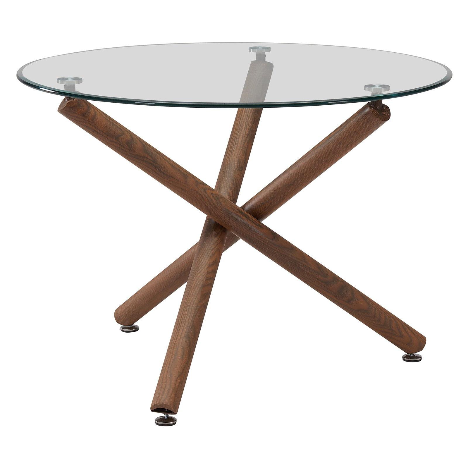 Rocca 40" Contemporary Round Glass Dining Table with Walnut Metal Legs