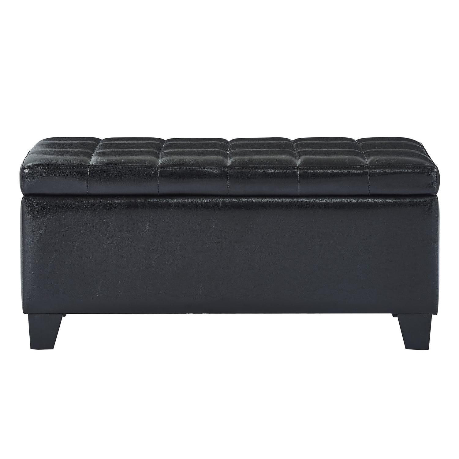 Modern Faux Leather Rectangular Storage Ottoman Bench Black