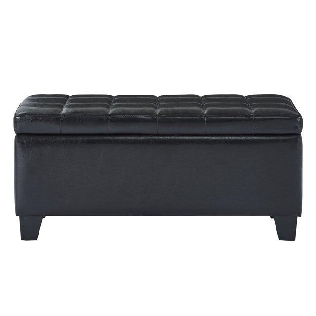 Modern Faux Leather Rectangular Storage Ottoman Bench Black