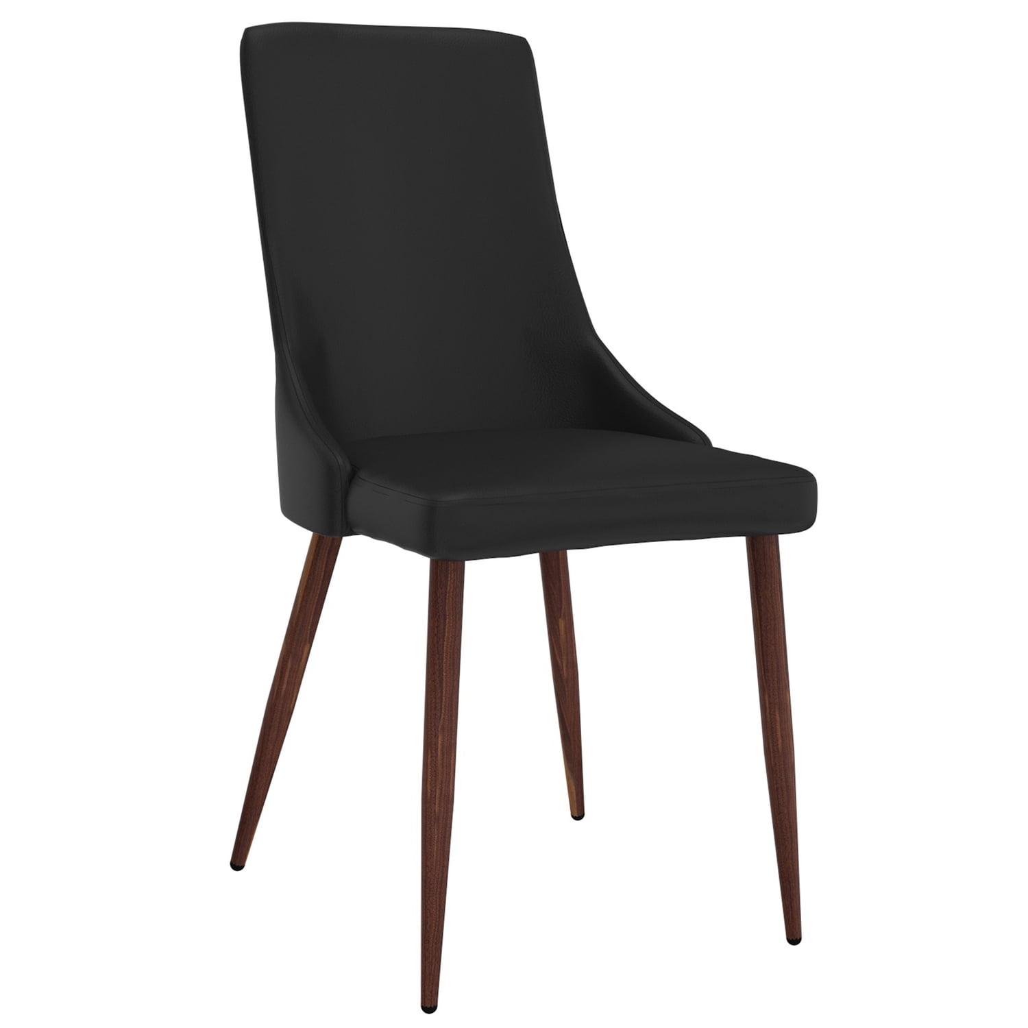 WHI Cora 19" Solid Back Faux Leather & Metal Side Chairs in Black (Set of 2)