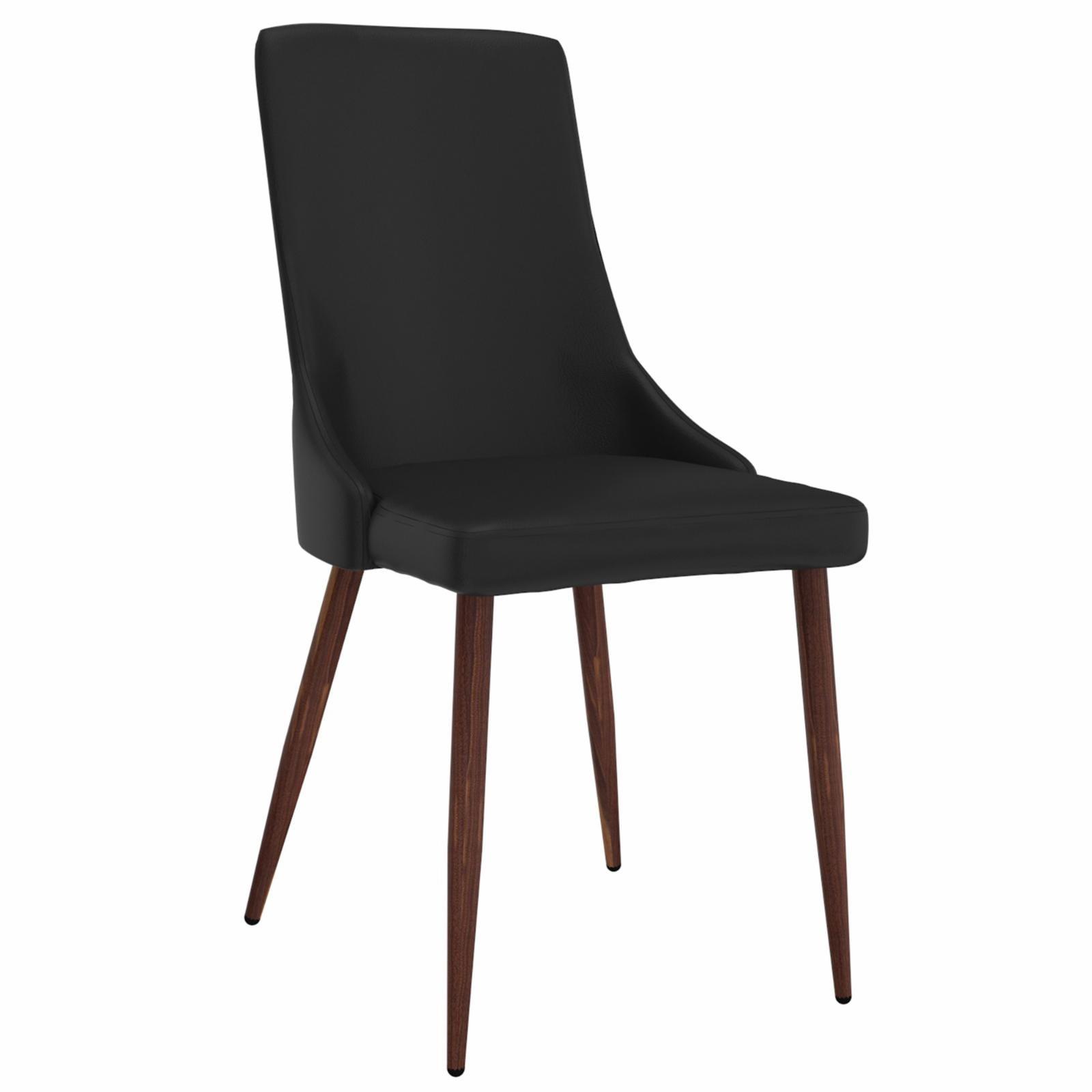 Mid-Century Modern Black Faux Leather & Walnut Metal Side Chair