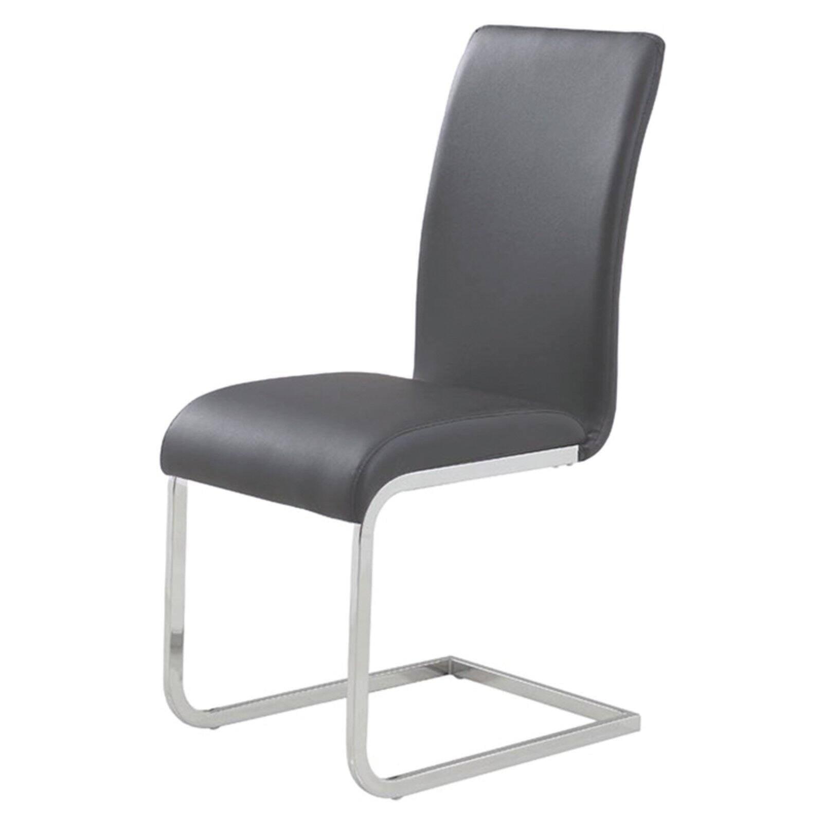 Chrome-Finished Metal Side Chair with Gray Faux Leather Upholstery