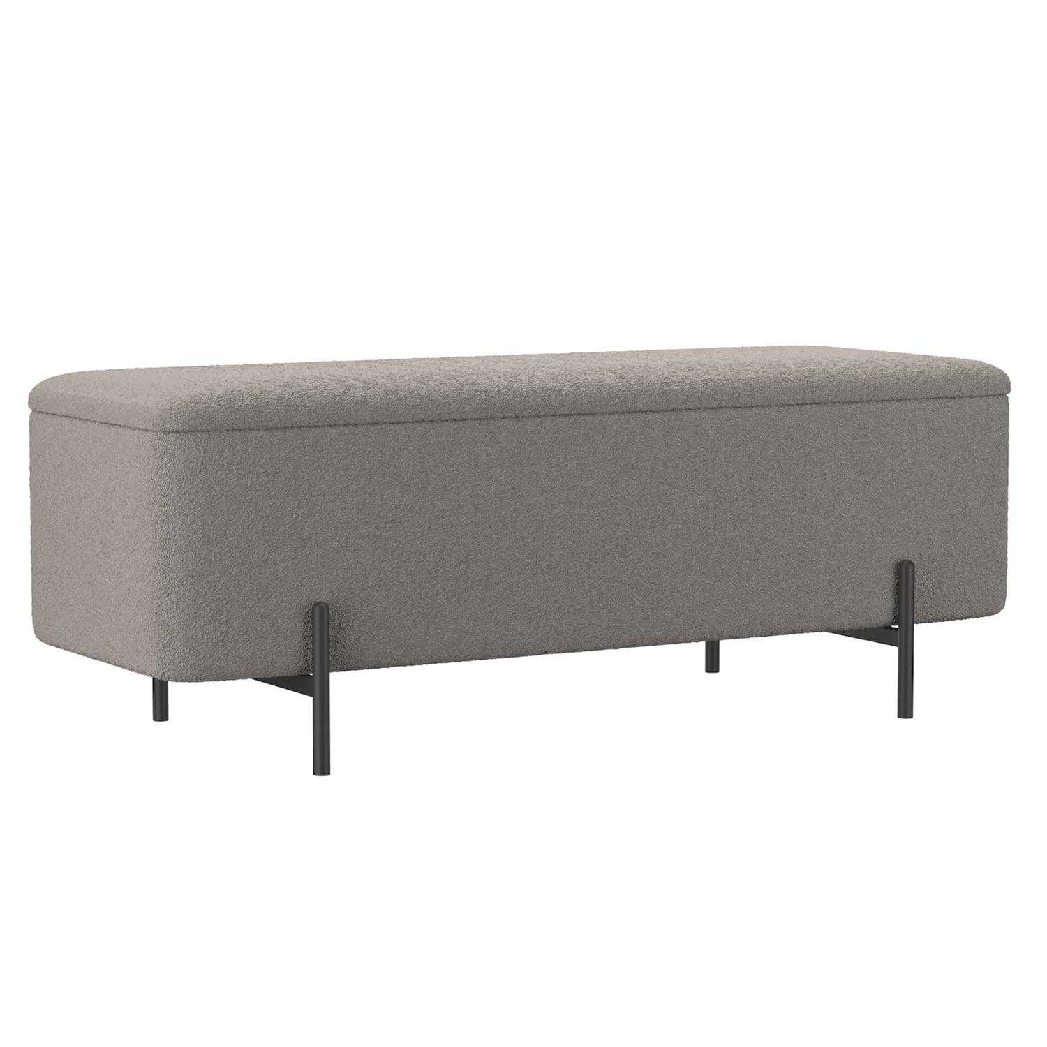 WHI Modern Fabric Metal Storage Ottoman Bench Grey Black