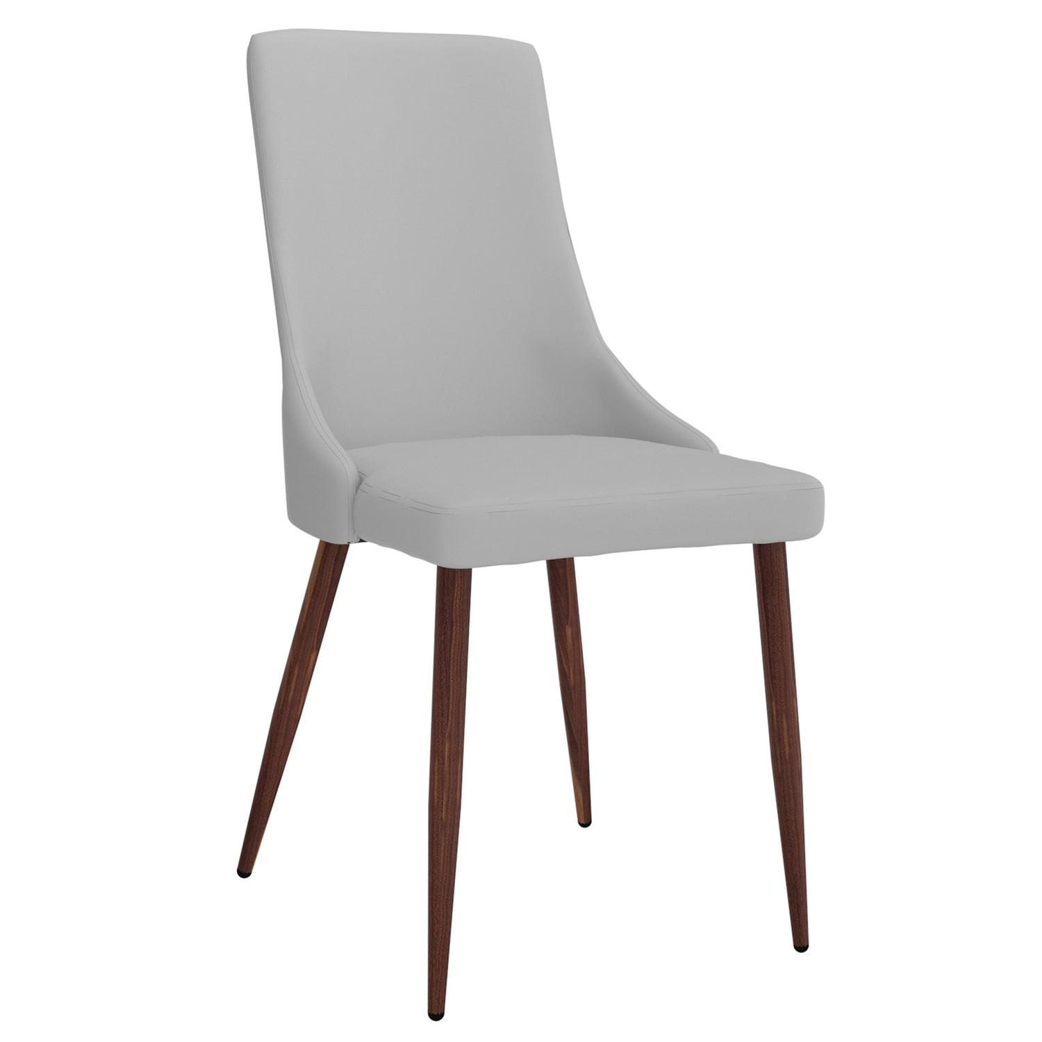 MidCentury Faux Leather and Metal Dining Chair Set of 2 Grey and Walnut