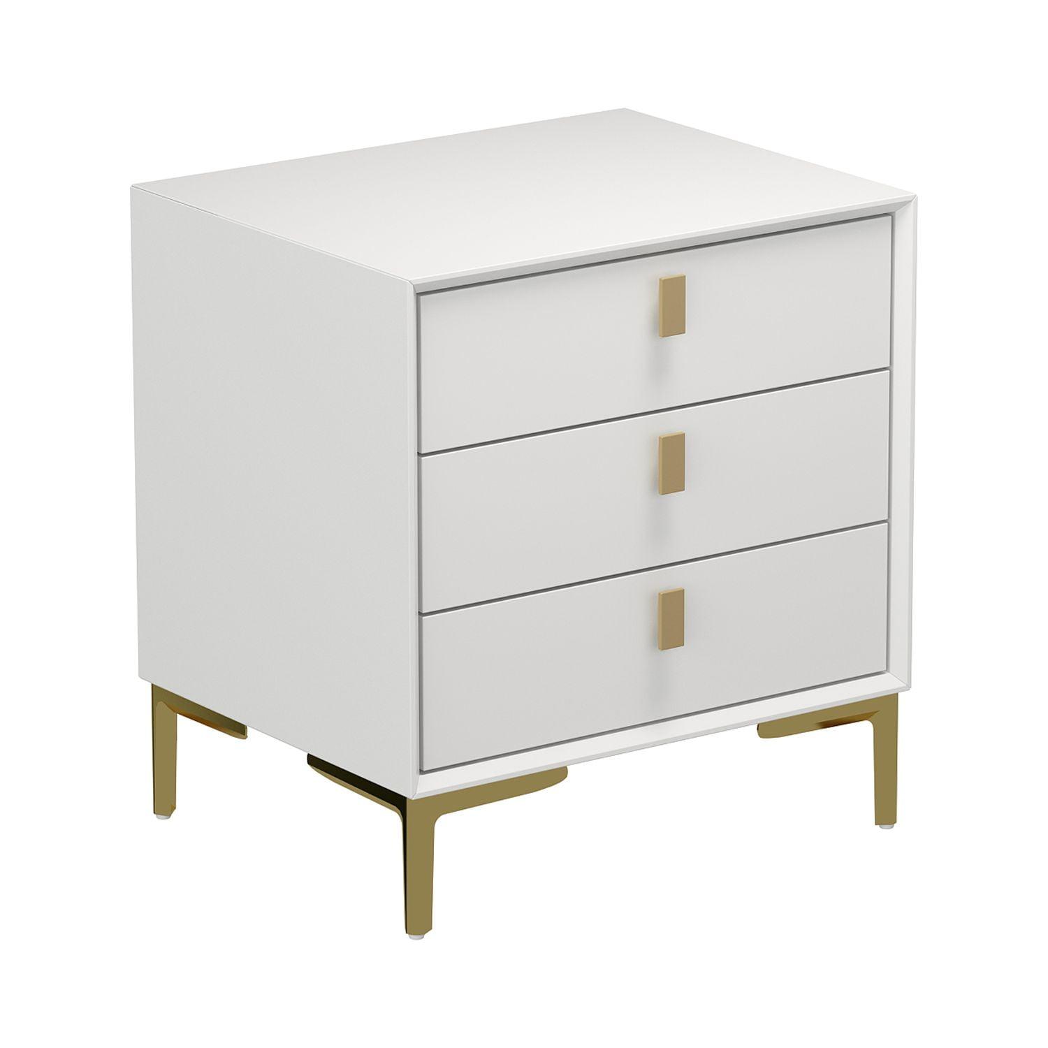 White and Gold 3-Drawer MDF Nightstand