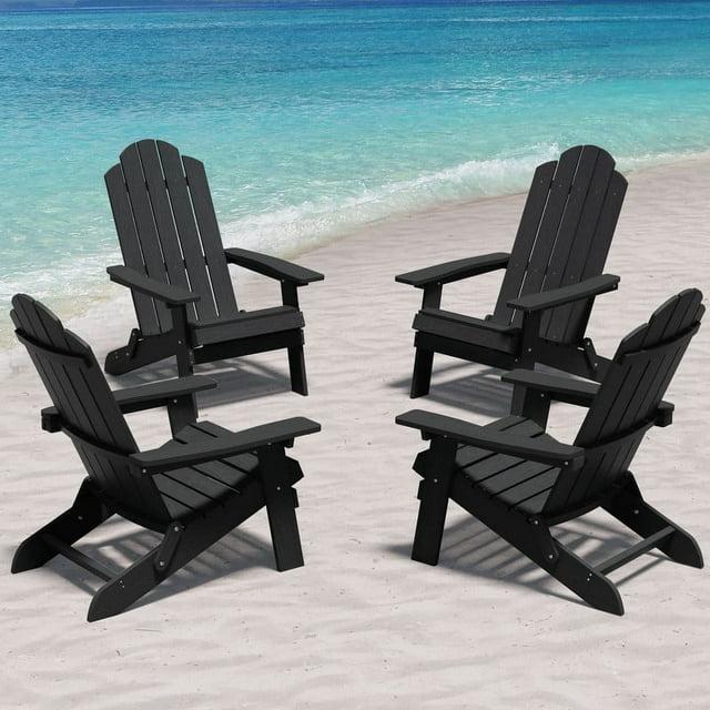 Highland Dunes Outdoor Plastic Folding Adirondack Chair For All Weather (Set Of 4) & Reviews | Wayfair