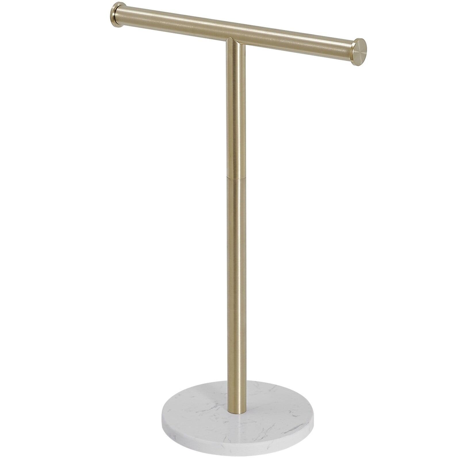 WIZ T-Shape Towel Rack With Natural Marble Base Brushed Gold