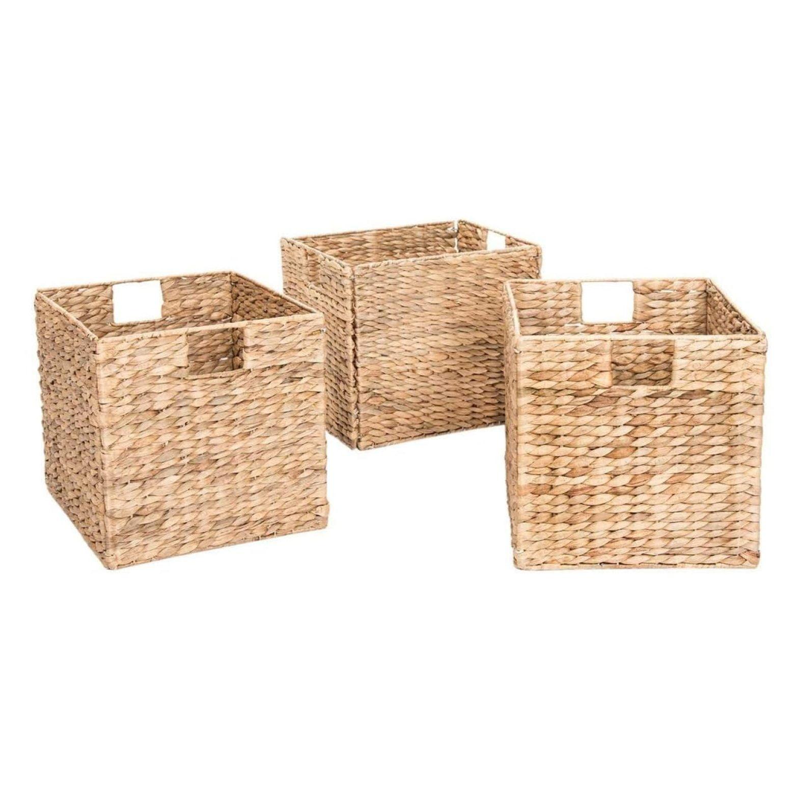 Natural Hand-Woven Water Hyacinth Wicker Storage Baskets, Set of 3