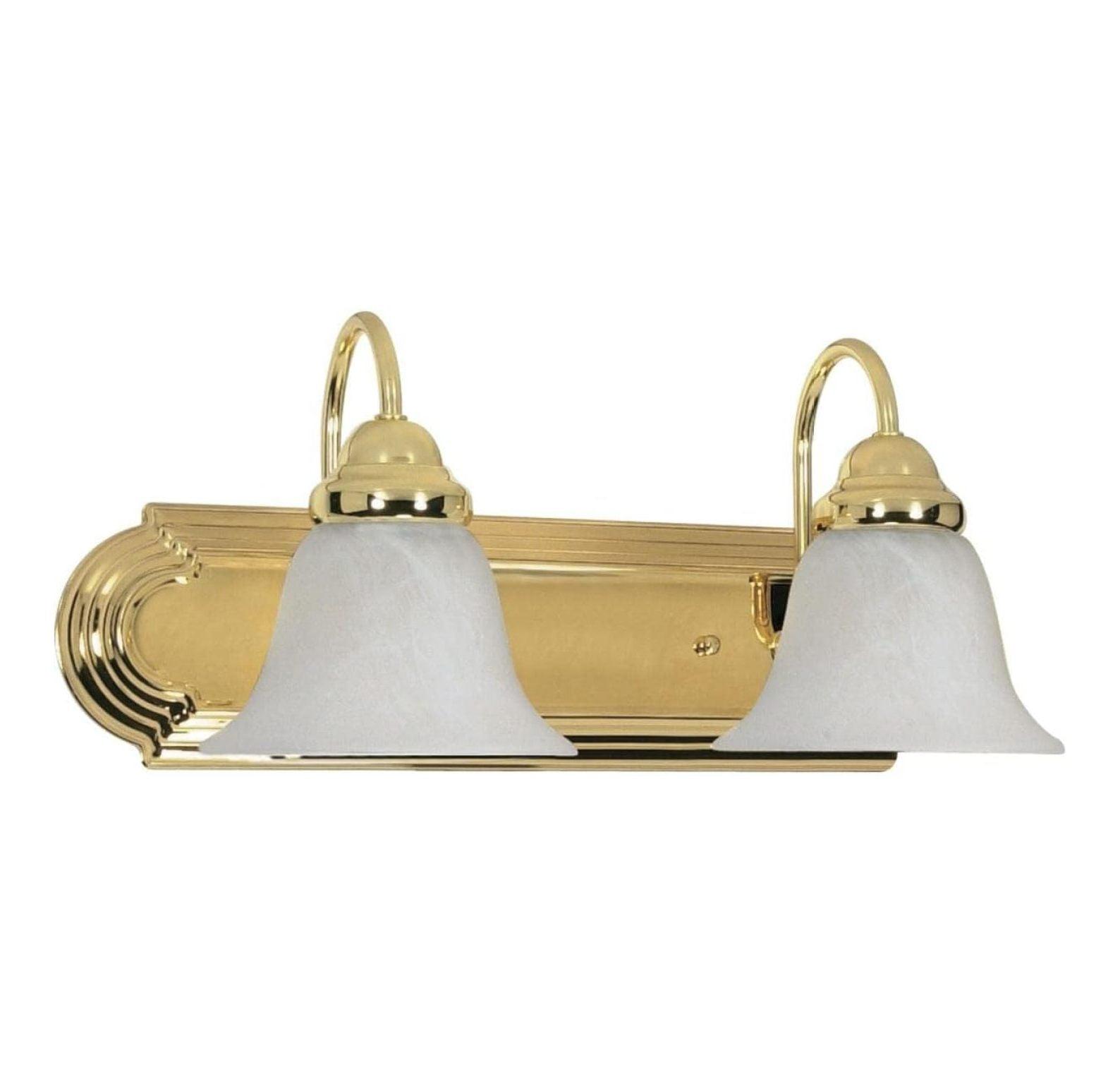 Polished Brass and Alabaster Glass 2-Light Vanity Fixture