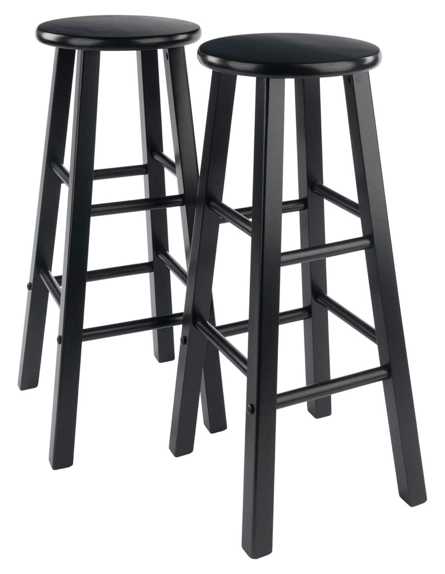 Transitional Solid Wood 29" Adjustable Black Bar Stool Set