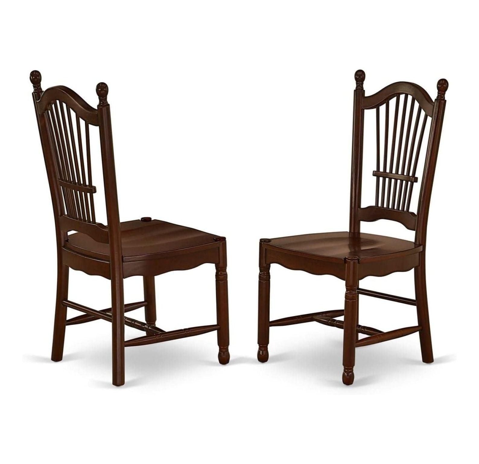 Mahogany High Back Slat Wood Dining Chairs, Set of 2