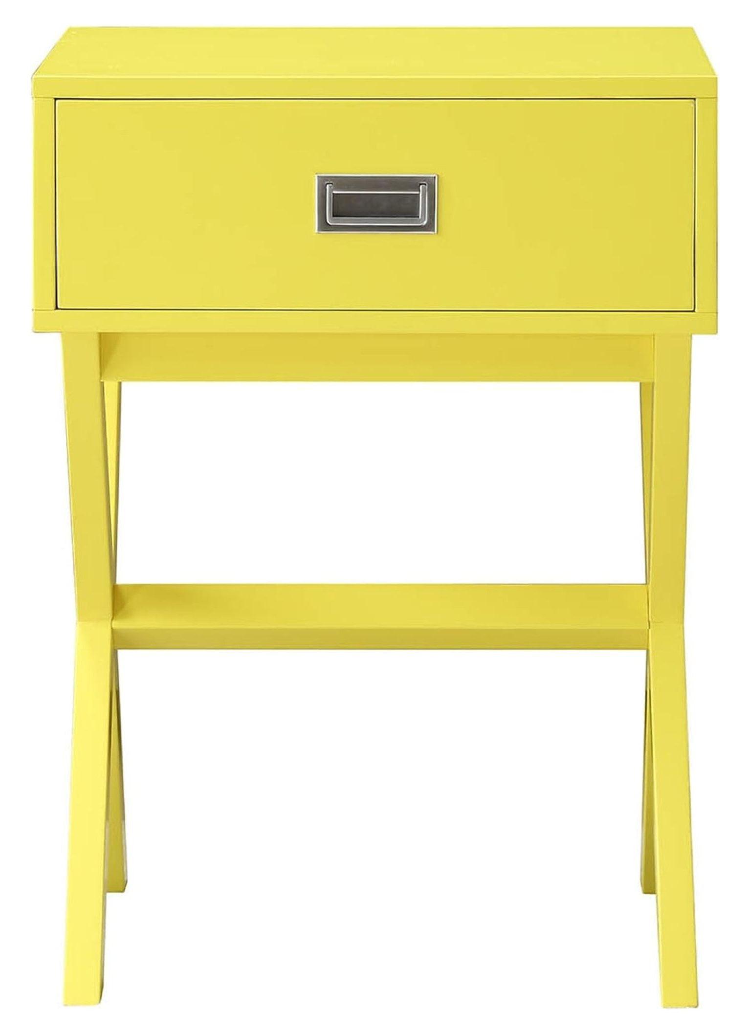 Yellow Wood End Table with Storage Drawer