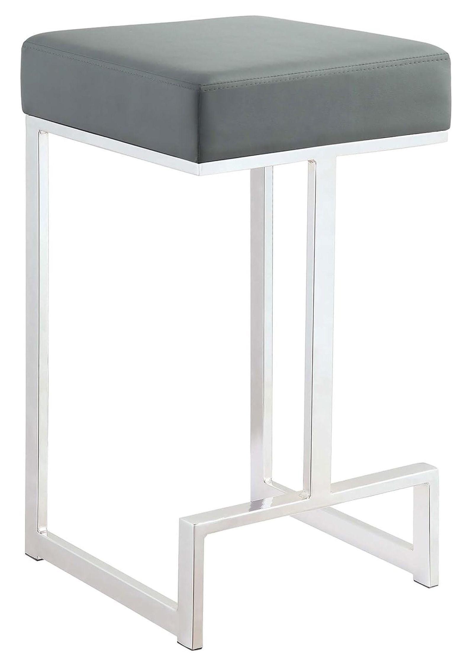 Sleek 24" Gray Leatherette & Chrome Metal Counter Stool