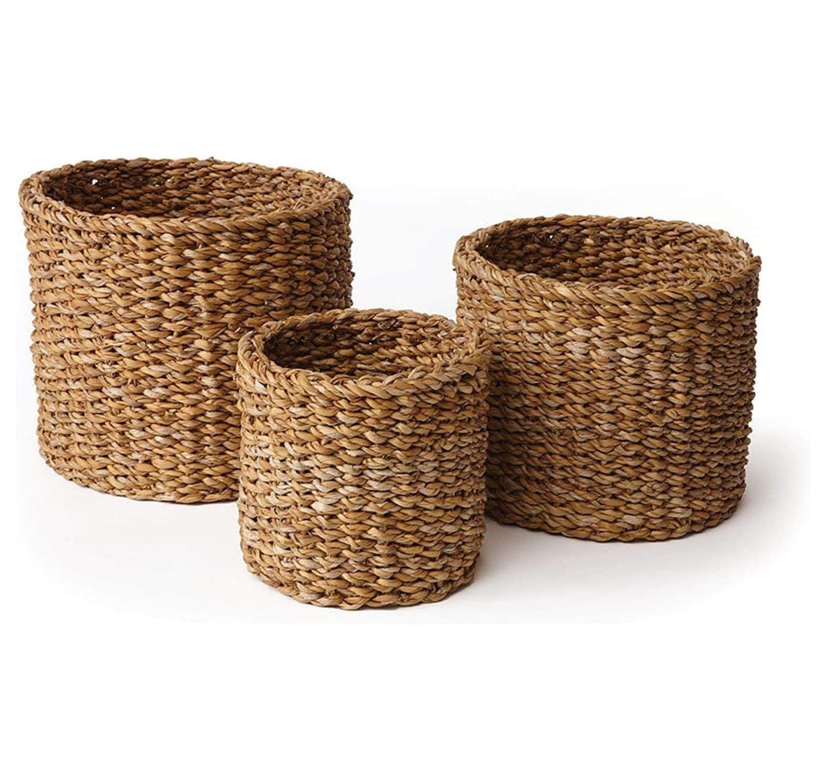 Rustic Seagrass Round Storage Baskets, Set of 3