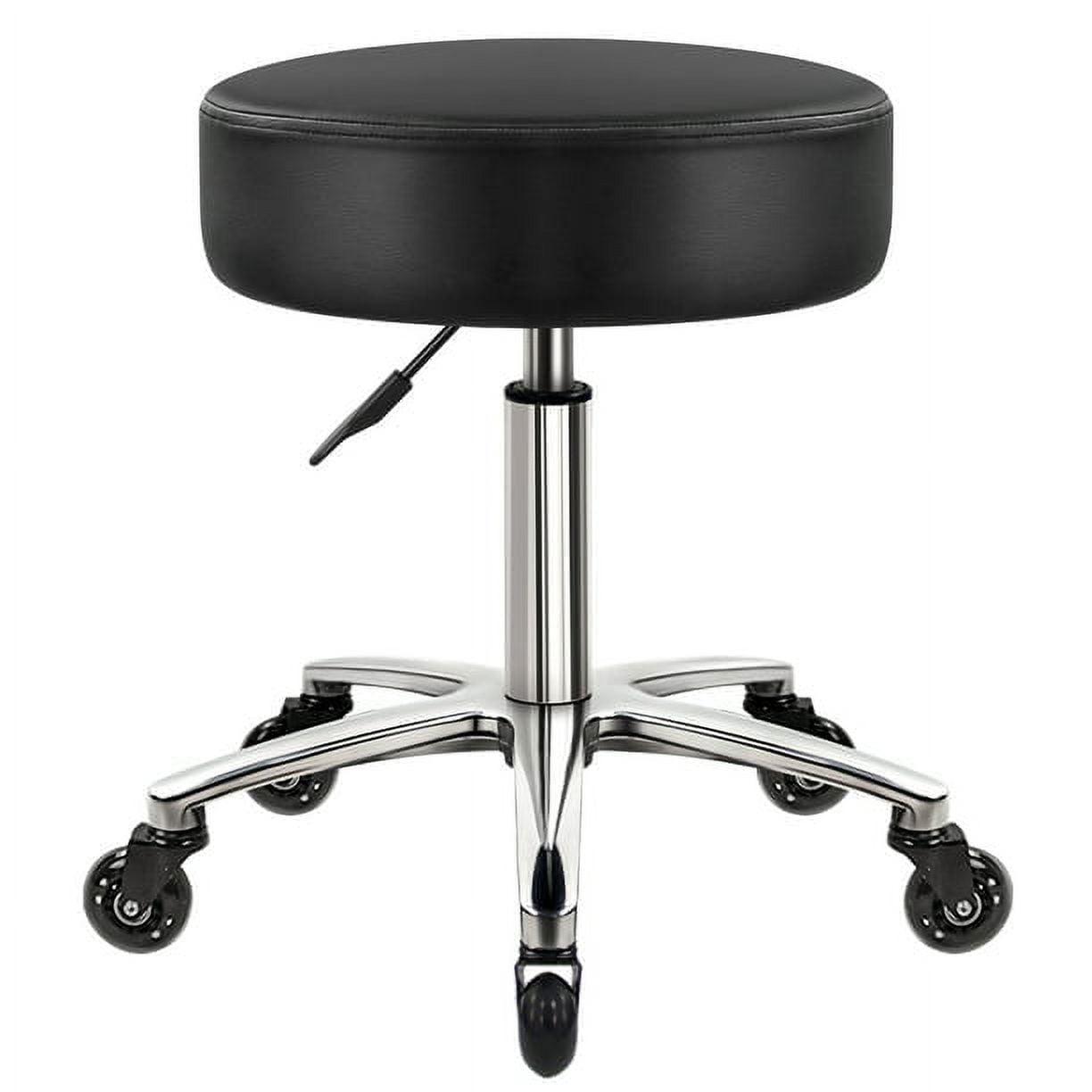 Black Adjustable Metal Rolling Stool with PU Leather Seat