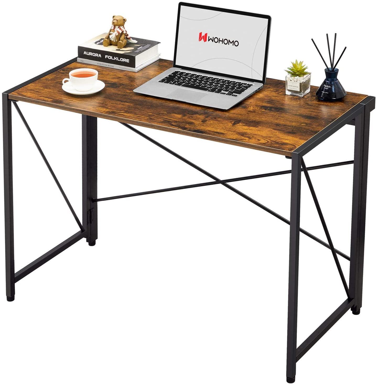 WOHOMO Modern Small Computer Folding Desk For Home Office, Rustic Brown, 39"