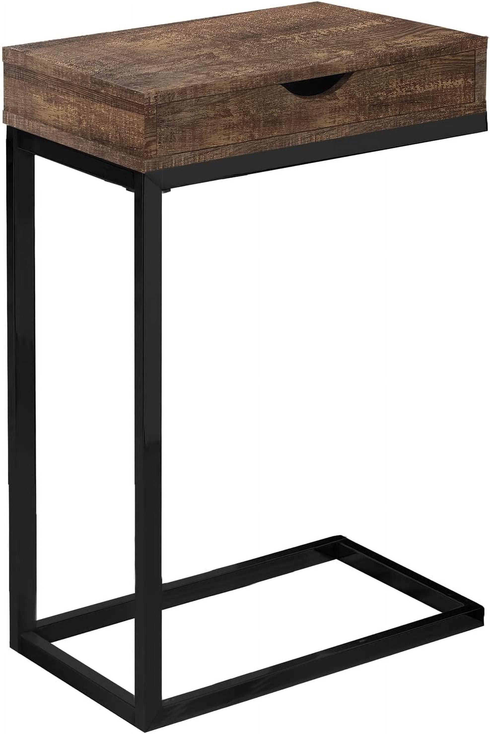 Monarch Specialties Accent Table C-Shaped End Side Snack Storage Drawer Living Room Bedroom Metal Laminate Brown Black Contemporary Modern