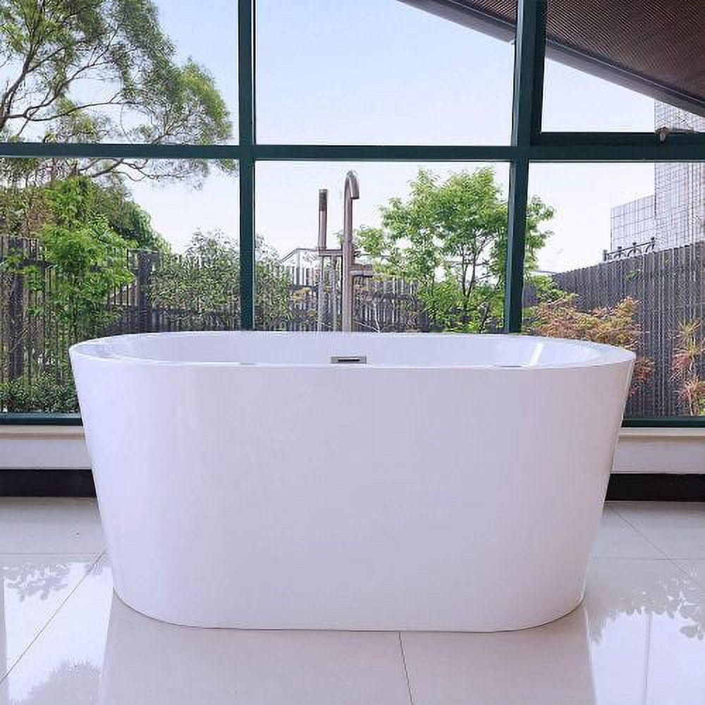 56" White Acrylic Freestanding Soaking Bathtub with Chrome Drain