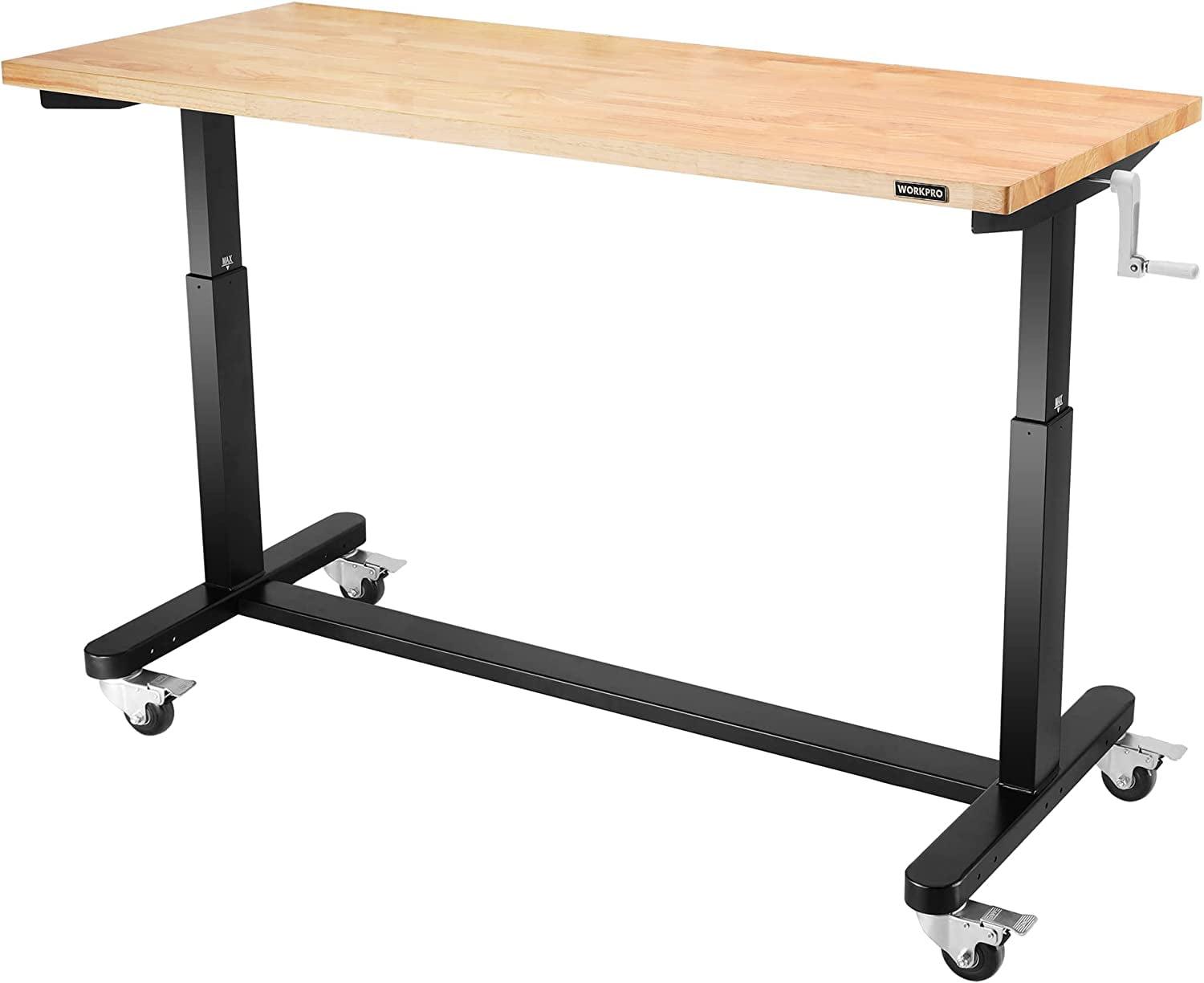 WORKPRO 60" Adjustable Black Steel Work Table with Rubber Wood Top