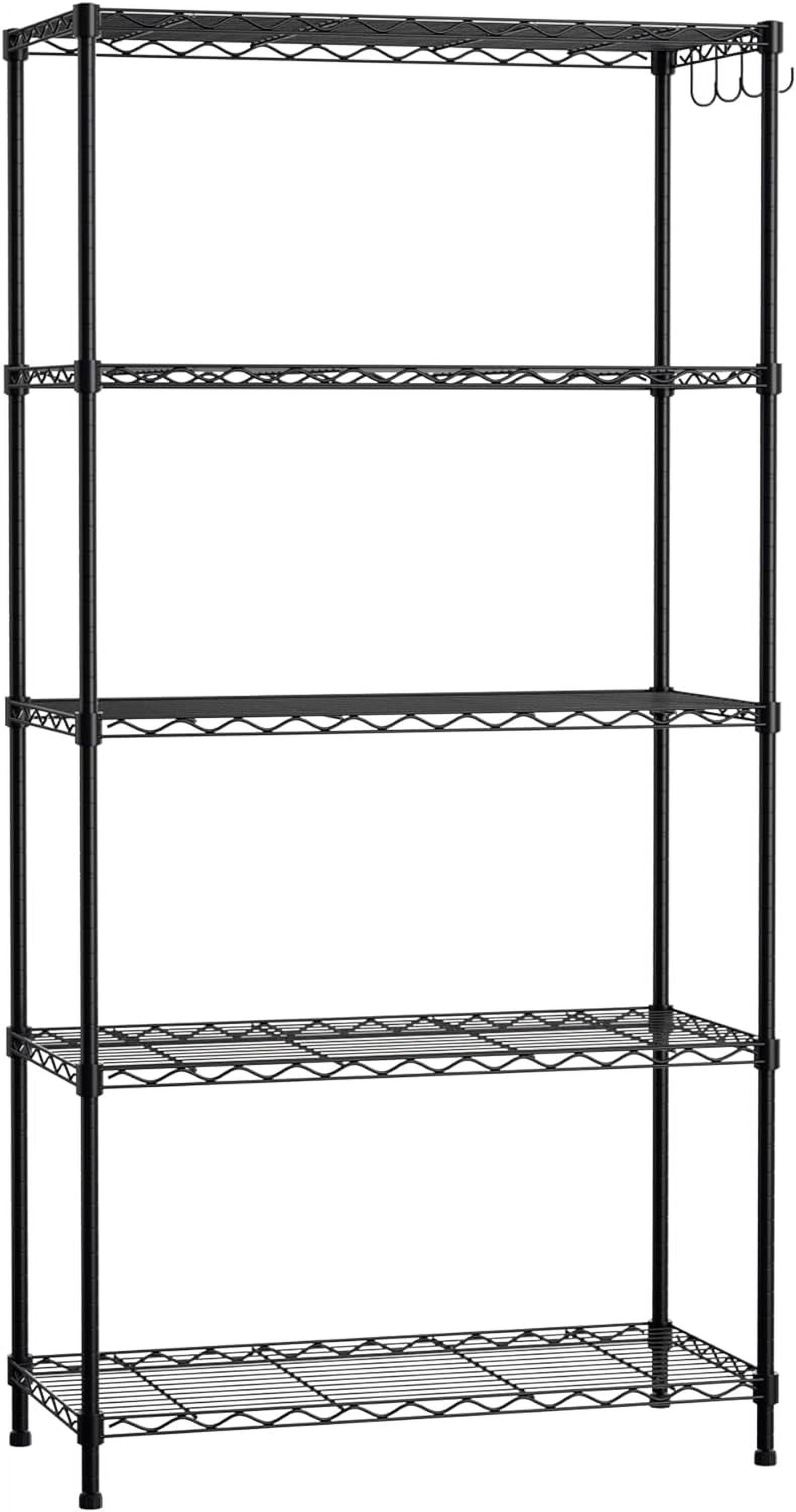 WORKPRO Storage Shelves, 5 Tier Metal Shelving Unit, Garage Wire Rack, Standing Adjustable Shelves with Hooks for Pantry Closet Kitchen Basement, 30" W x 14" D x 60" H, Capacity 750 LBS(Total)