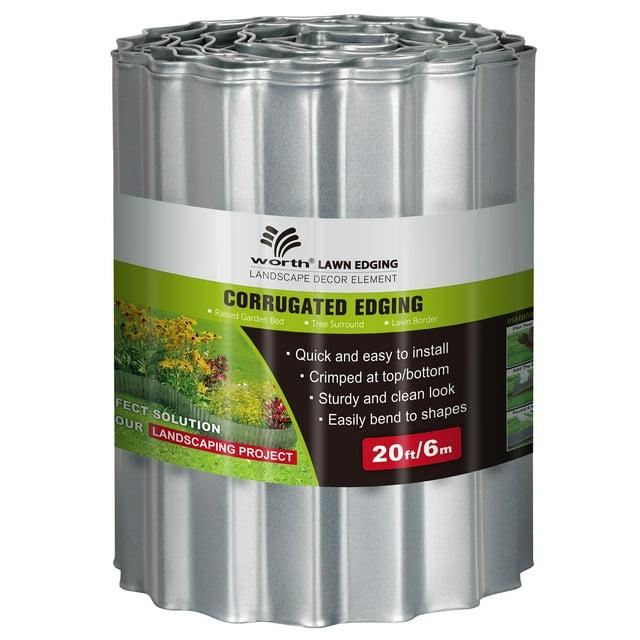 WORTH Wide-Corrugated Galvanized Steel Landscape Lawn Edging - 10" x 20' Flexible Sturdy Garden Long Strips of Metal Edging for Raised Flower Bed Tree Surrounds