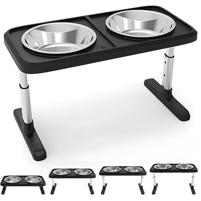 Adjustable Black and Stainless Steel Elevated Pet Feeder with Bowls