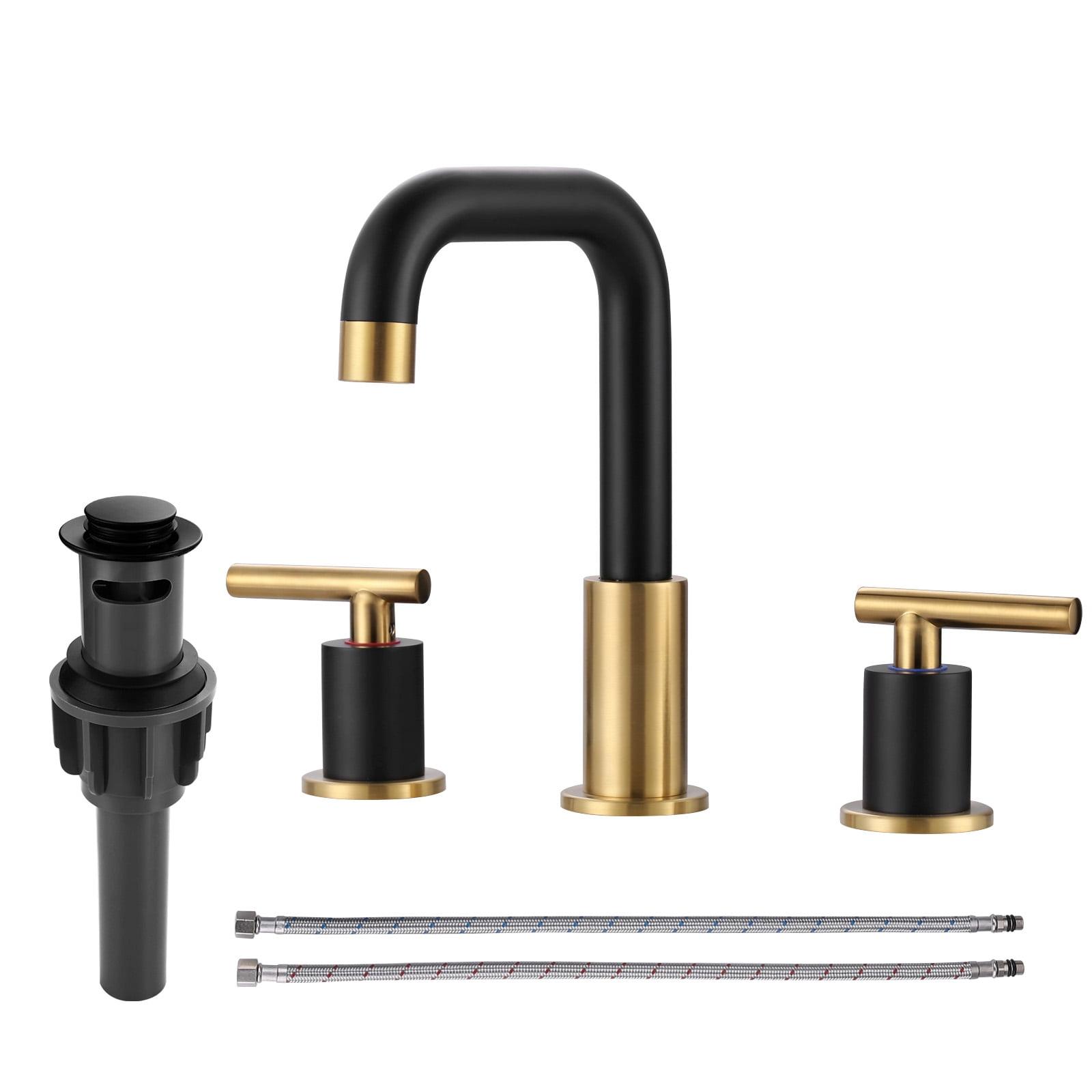 8 in. Black and Gold Double Handle Widespread Bathroom Faucet