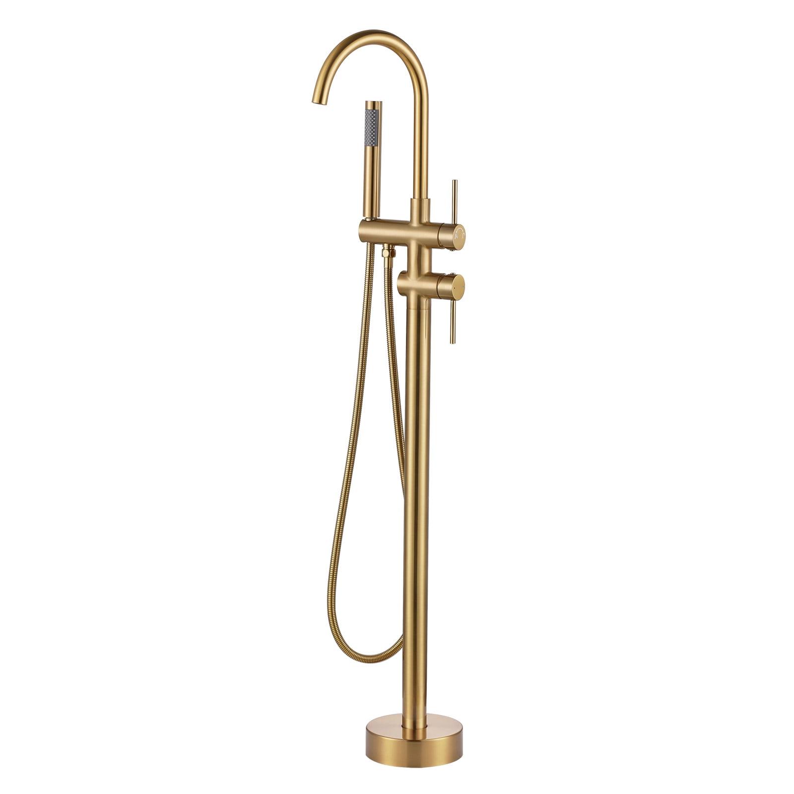 Brushed Gold Stainless Steel Freestanding Tub Faucet with Hand Shower