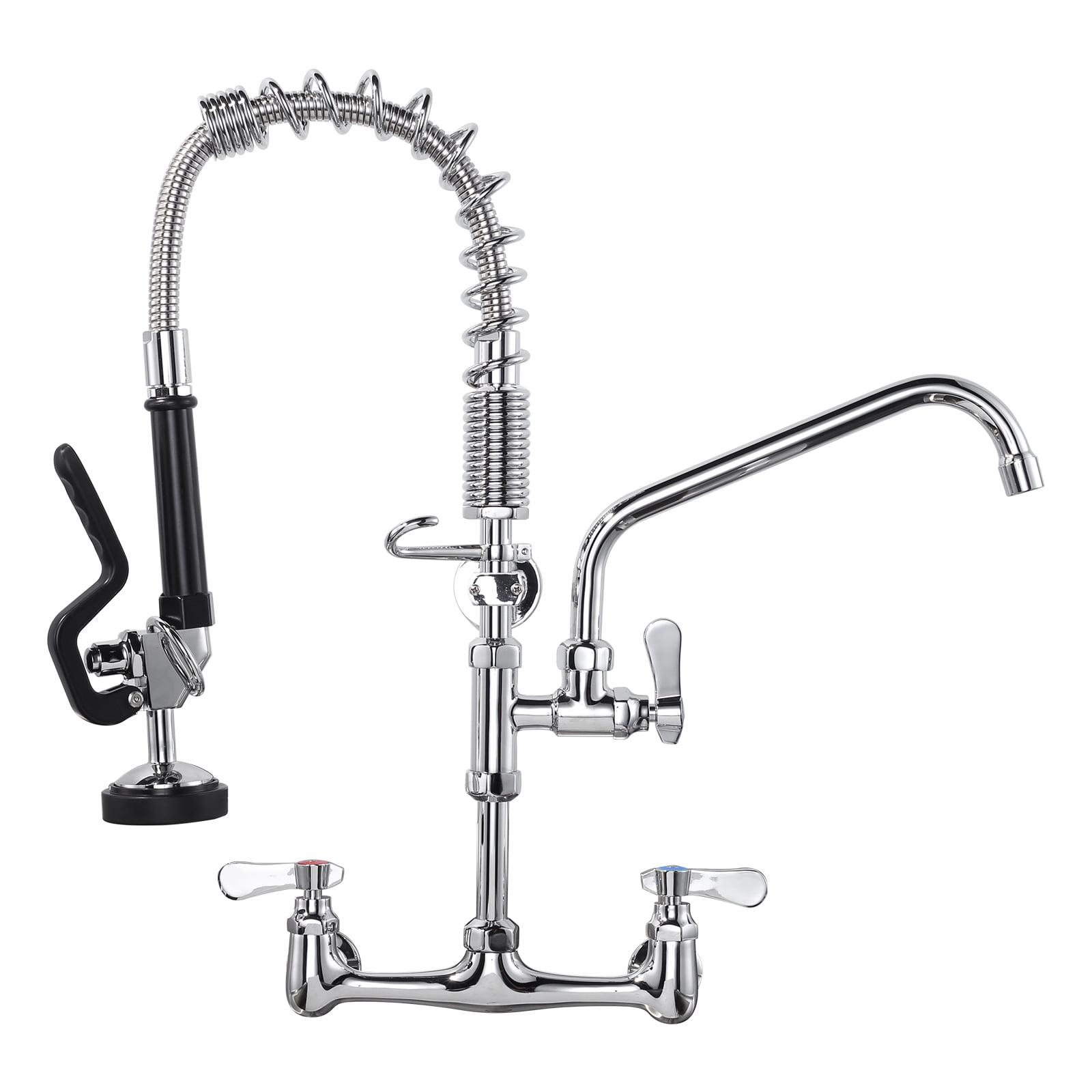 21 in. Polished Chrome Triple Handle Wall Mount Kitchen Faucet with Pull-out Spray