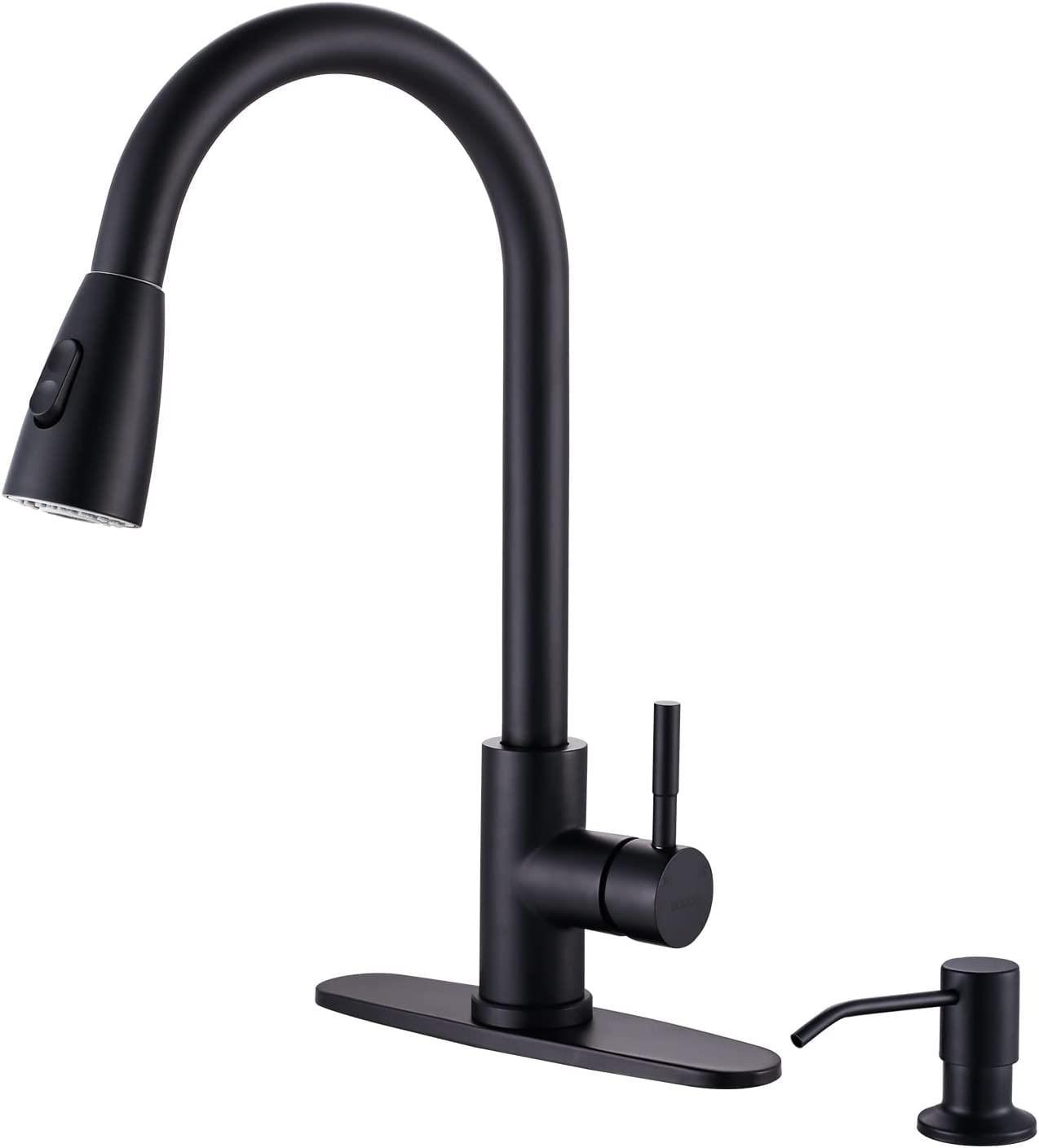 WOWOW Pull Down Kitchen Sink Faucet with Sprayer Stainless Steel Black 1 Handle Kitchen Faucets