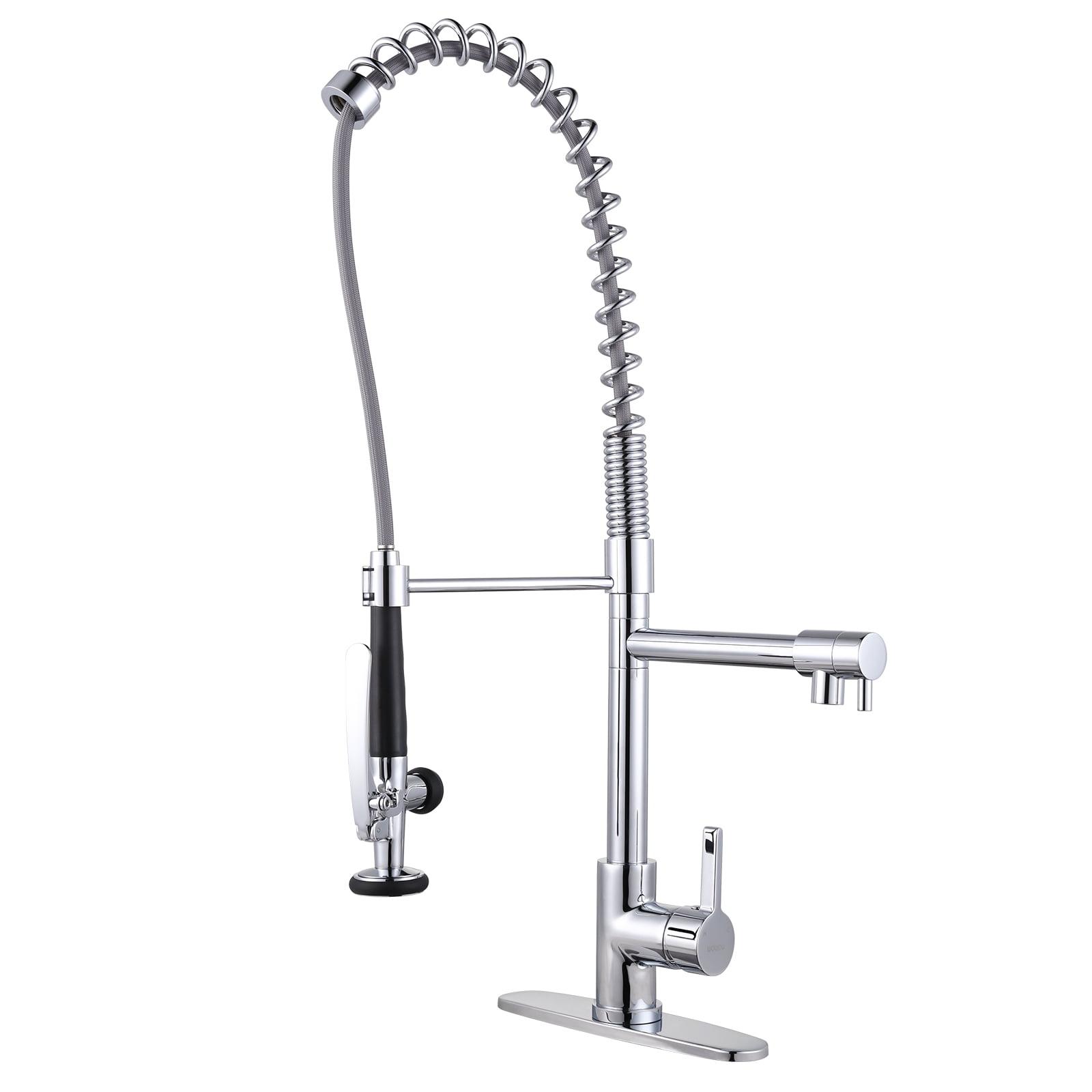 WOWOW Commercial Single-Handle Pull Down Sprayer Kitchen Faucet in Chrome