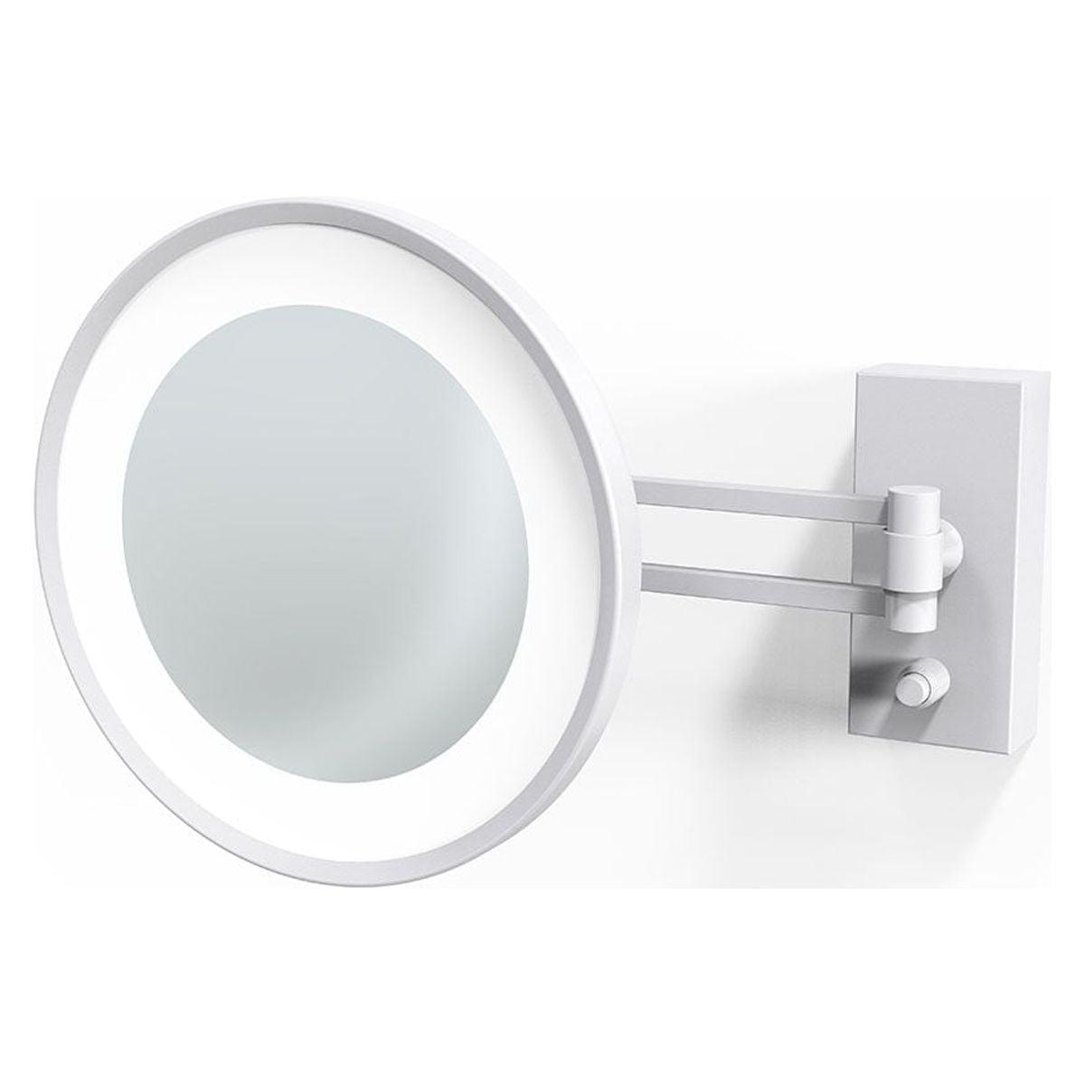 Matte White 5X Magnifying Wall Mounted Round Mirror with LED Lighting