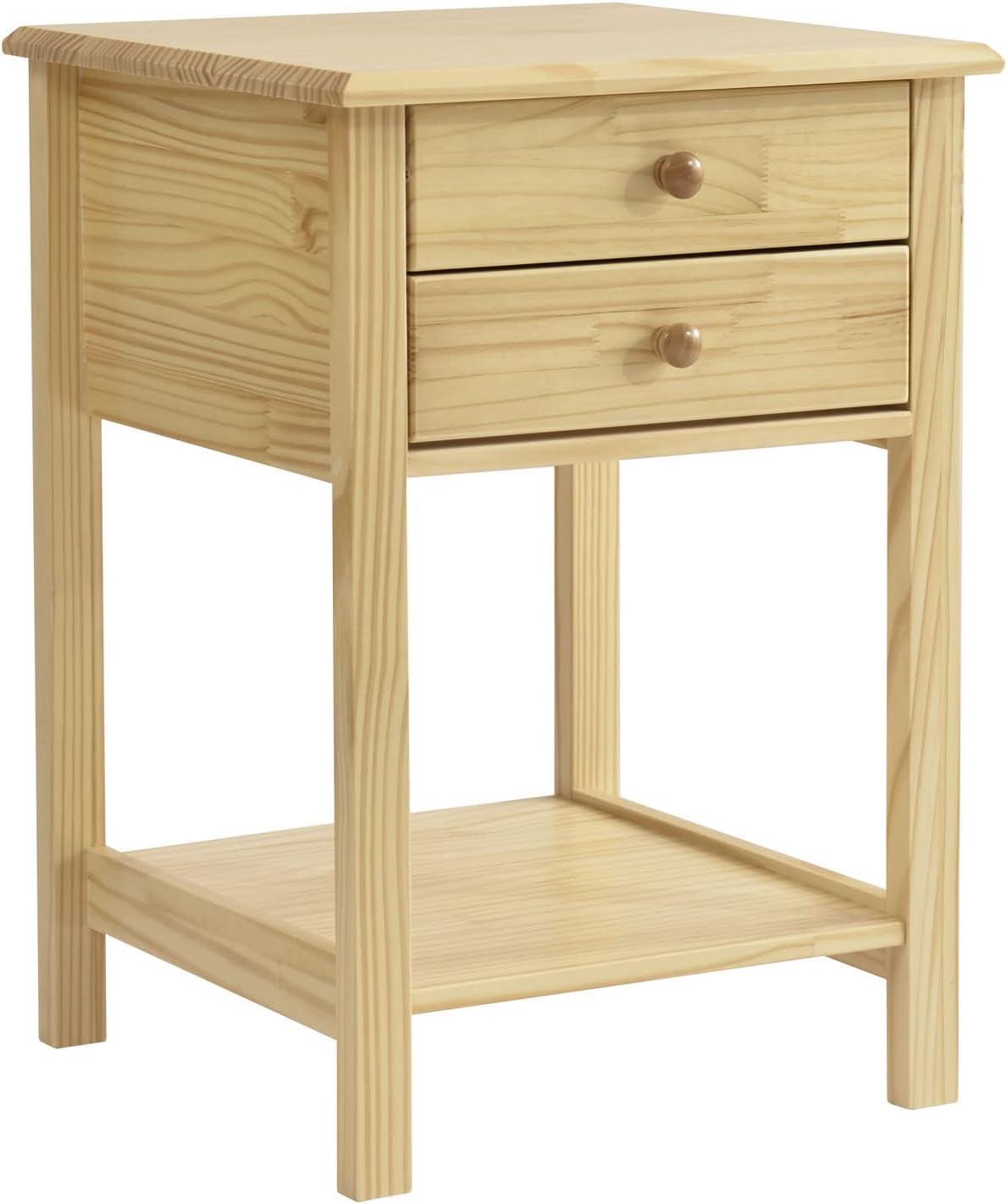 Better Home Products Solid Pine Wood 2 Drawer Nightstand in Natural