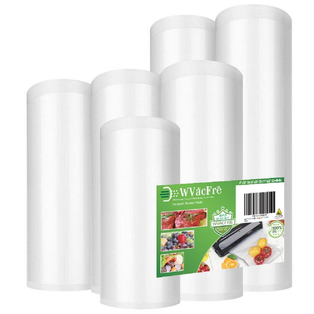 WVacFre 6 Pack 6"x20'(1Rolls)8"x20'(3Rolls)and11"x20' (2Rolls) Vacuum Cleners Seal Bags Rolls for Food Saver Storage,Seal a Meal Rolls