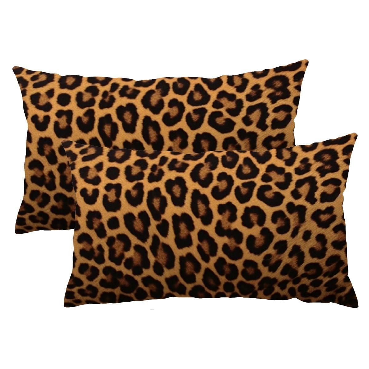 Brown Leopard Faux Fur Animal Print Lumbar Pillow Covers 12x20