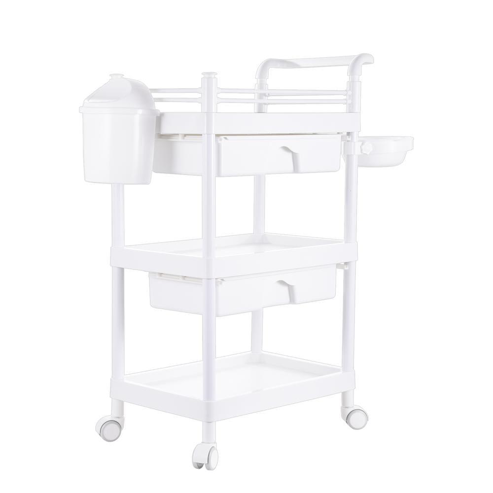 White 3-Tier Rolling Utility Cart with Handle and Storage