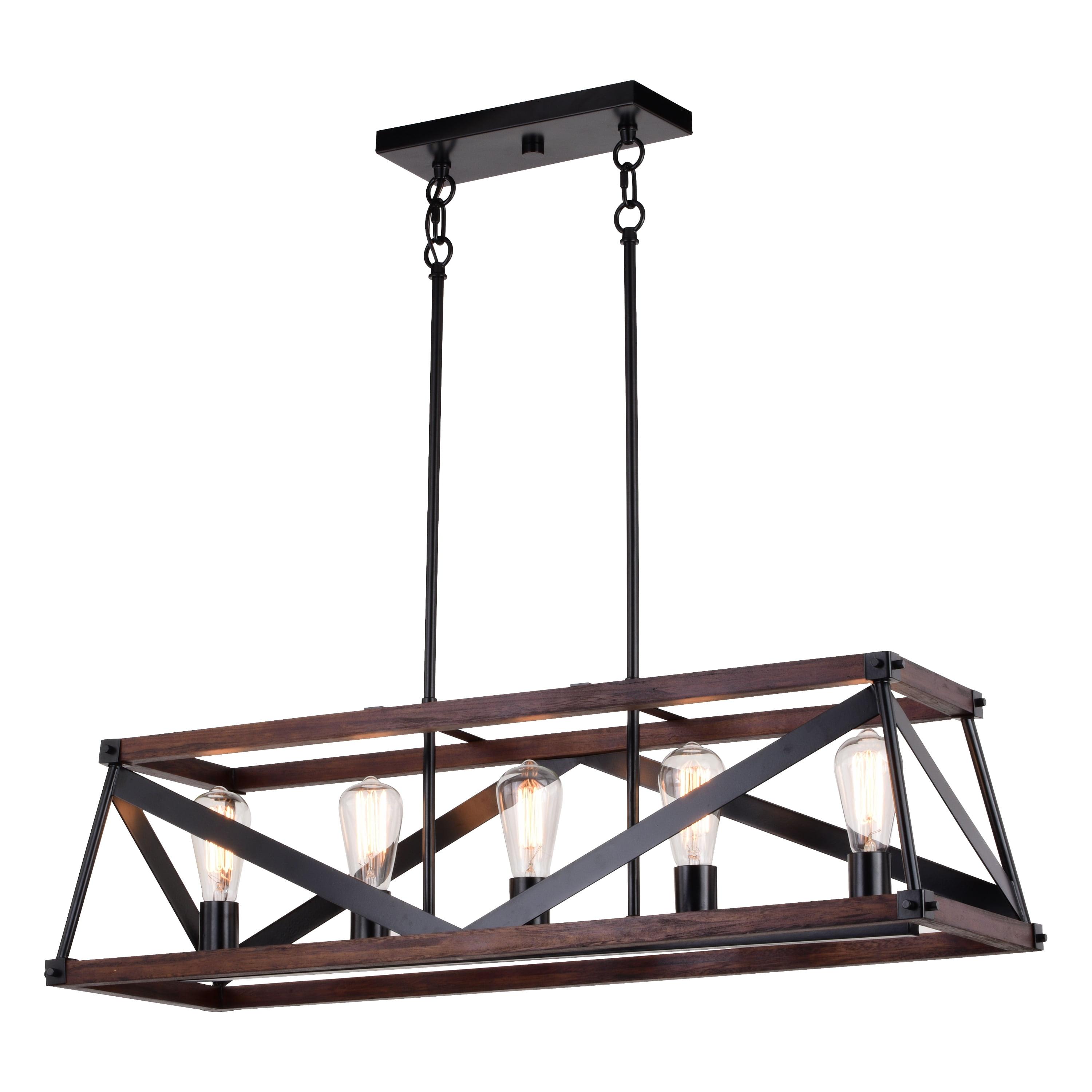 Matte Black and Sycamore Wood Cage Linear Chandelier