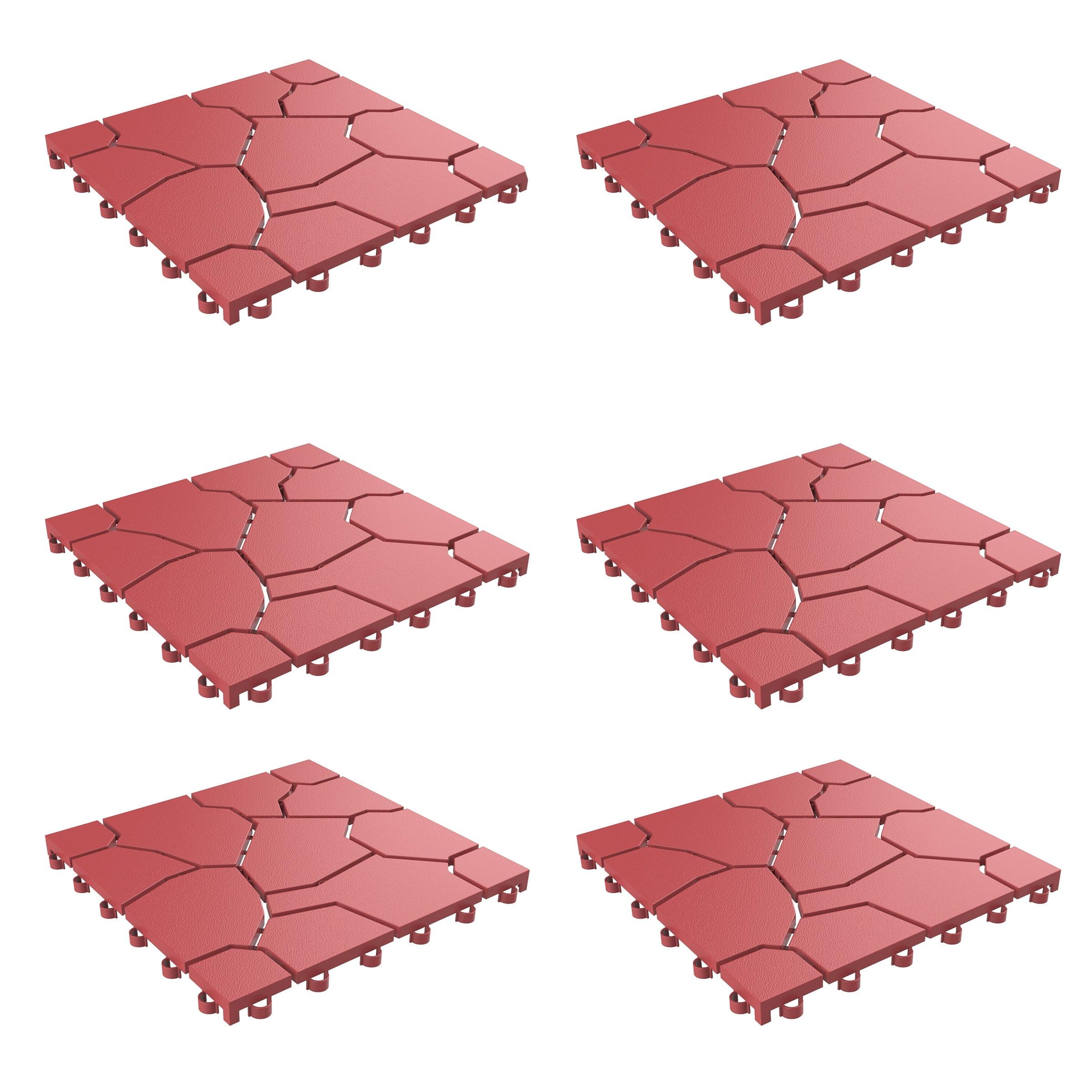 Pure Garden 6-Pack Polypropylene Interlocking Deck Tiles for Outdoors (Red)