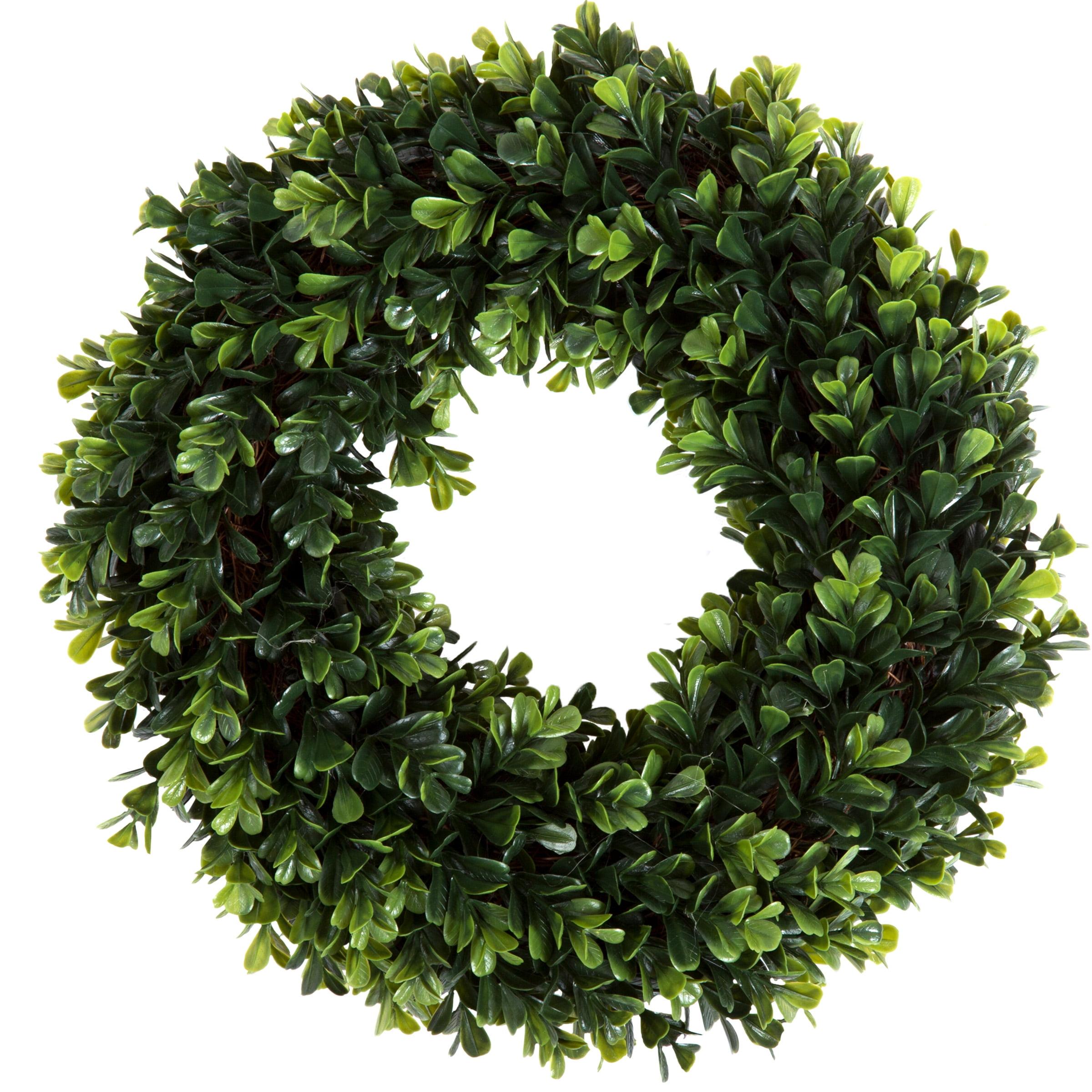 Artificial Boxwood Wreath - 12 Inch UV-Resistant Plastic Front Door Wreath and Window Decor for Spring and Summer by Pure Garden (Green)