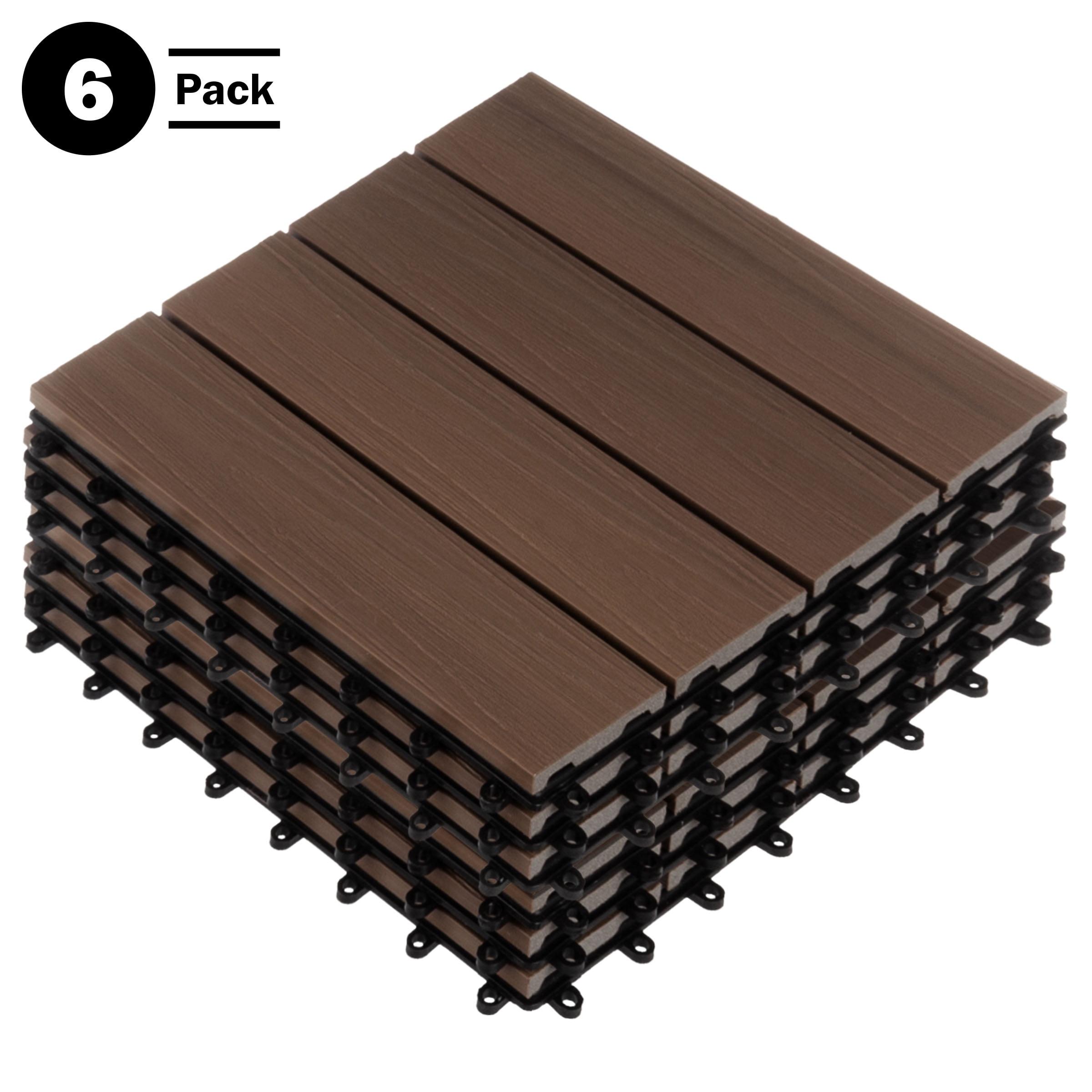 Deck Tiles - 6-Pack Wood Plastic Composite Interlocking Patio Tiles - 5.8SQFT Outdoor Flooring for Balcony, Porch, and Garage by Pure Garden