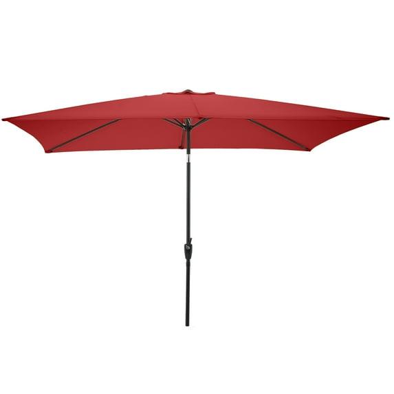 Rectangular Patio Umbrella - 10 Ft Easy Crank Sun Shade with Push Button Tilt for Outdoor Furniture, Deck, Backyard, or Pool by Pure Garden (Red)