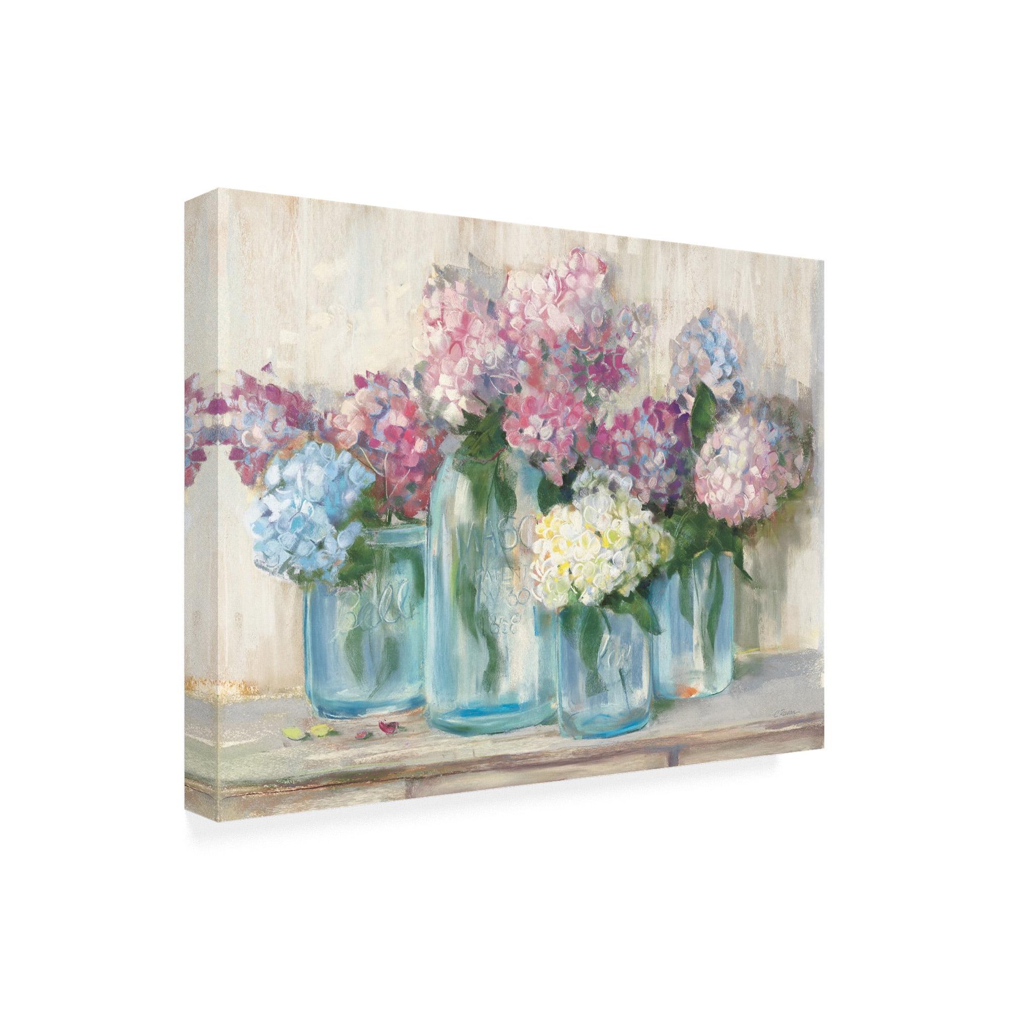 Trademark Fine Art -Carol Rowan 'Hydrangeas in Glass Jar Pastel Crop' Canvas Art - 18''x24''